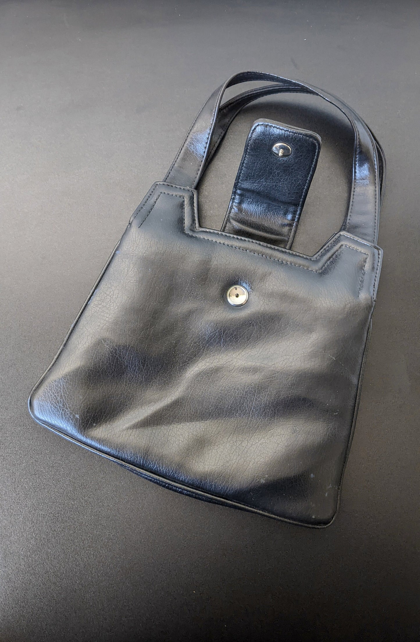 Vintage Top Handle Handbag with Inner Frame, Vegan Leatherette Handheld Bag