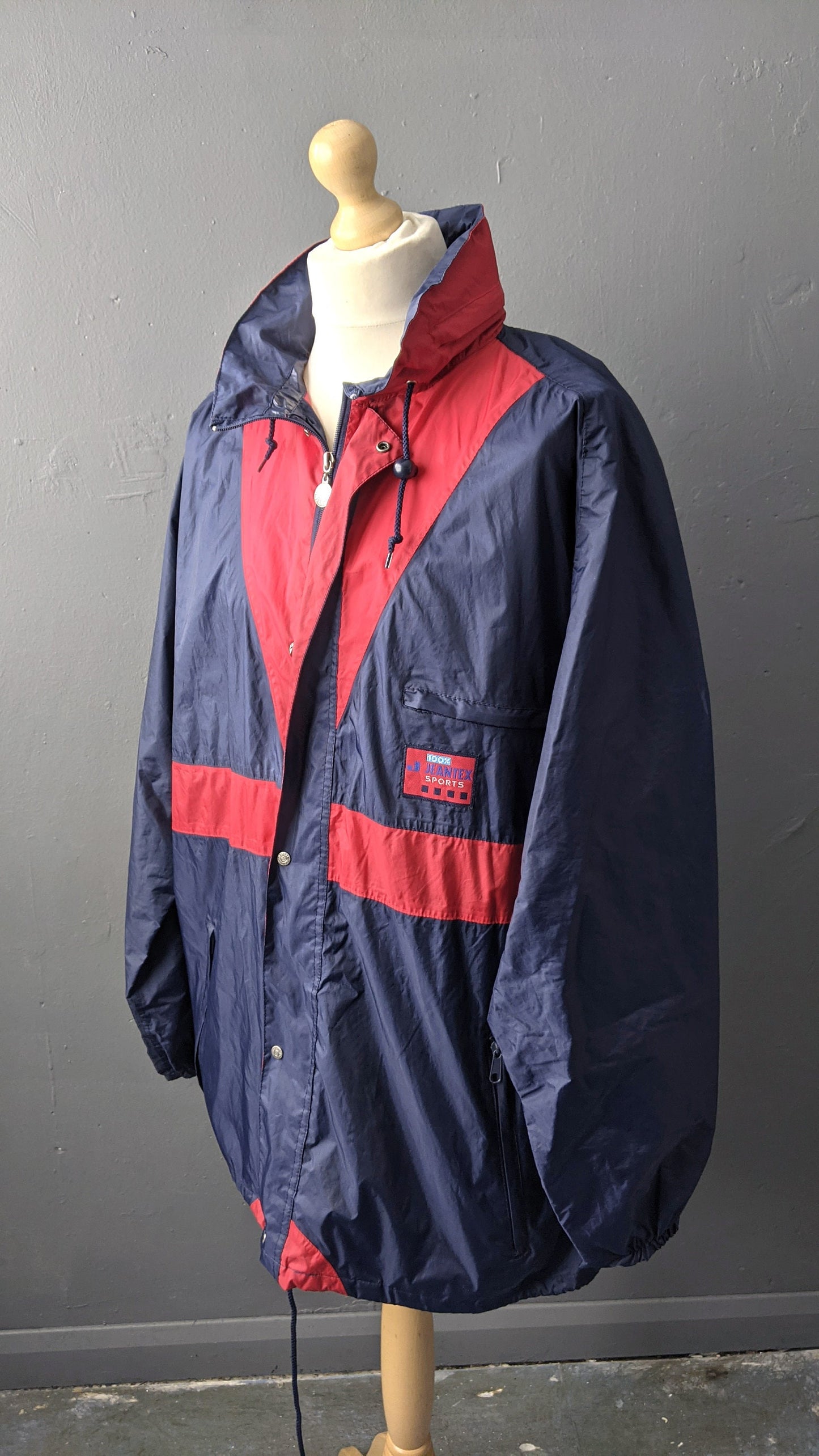 90s Waterproof Windbreaker by Jeantex Sports, Rain Coat with Hood, Size 3XL 56 Chest