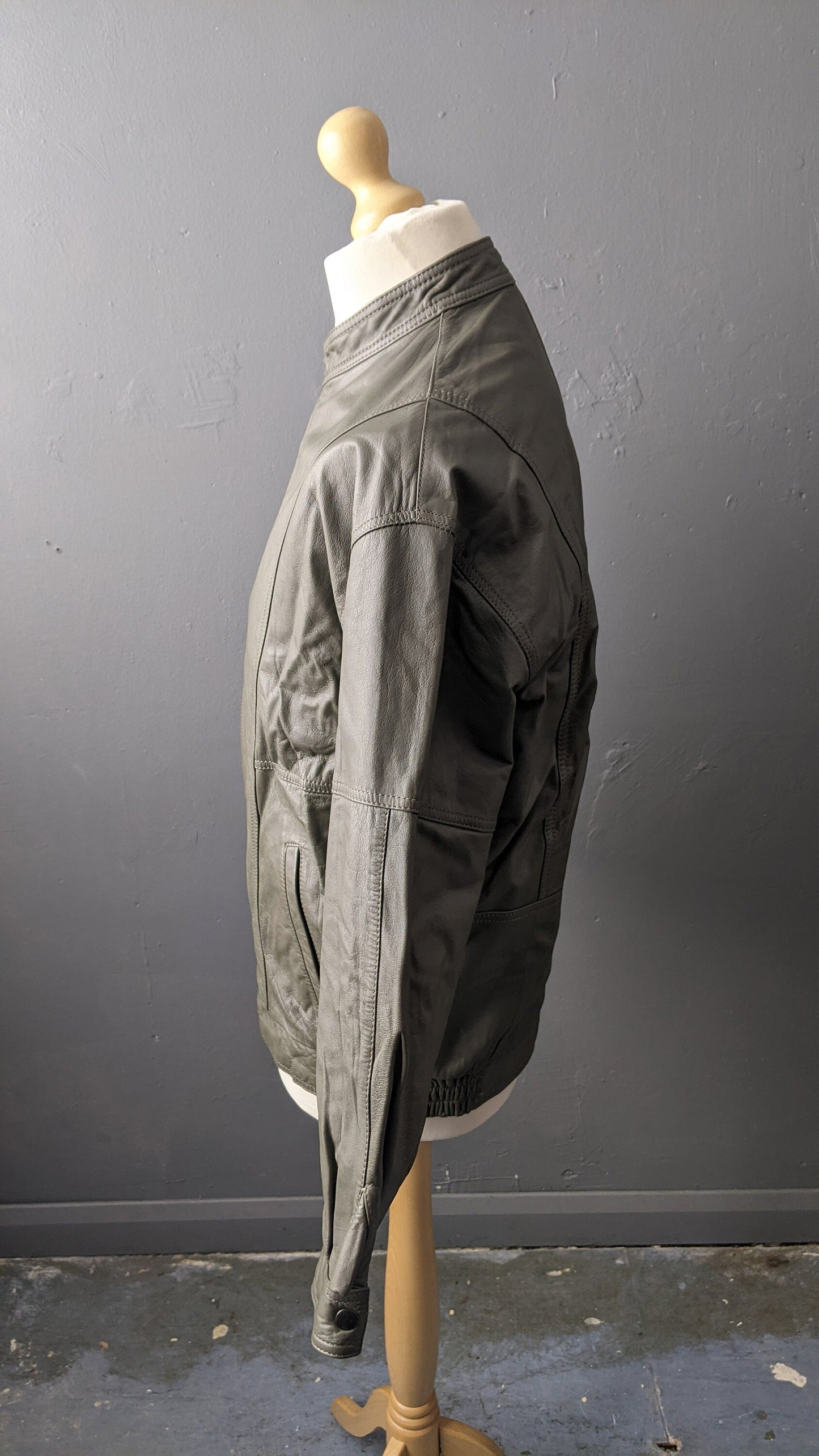 Mens Leather Aviator Jacket by Dannimac, Oversized Slouchy Fit, Size Medium