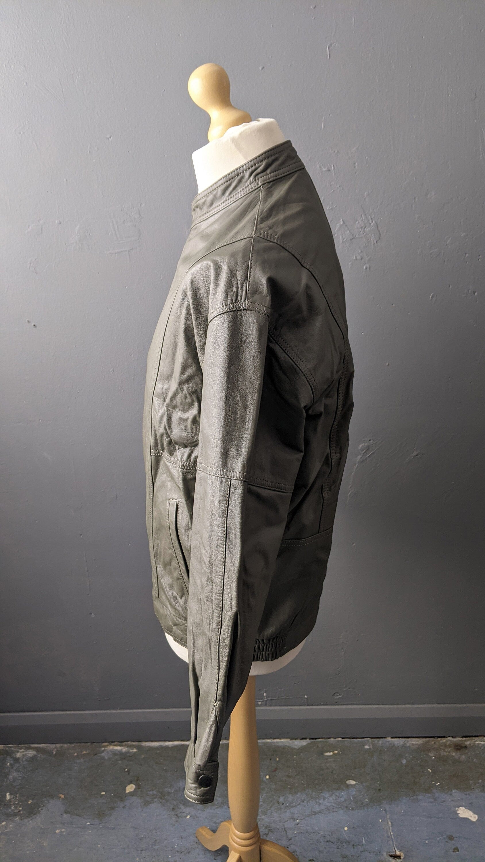 Mens Leather Aviator Jacket by Dannimac, Oversized Slouchy Fit, Size Medium