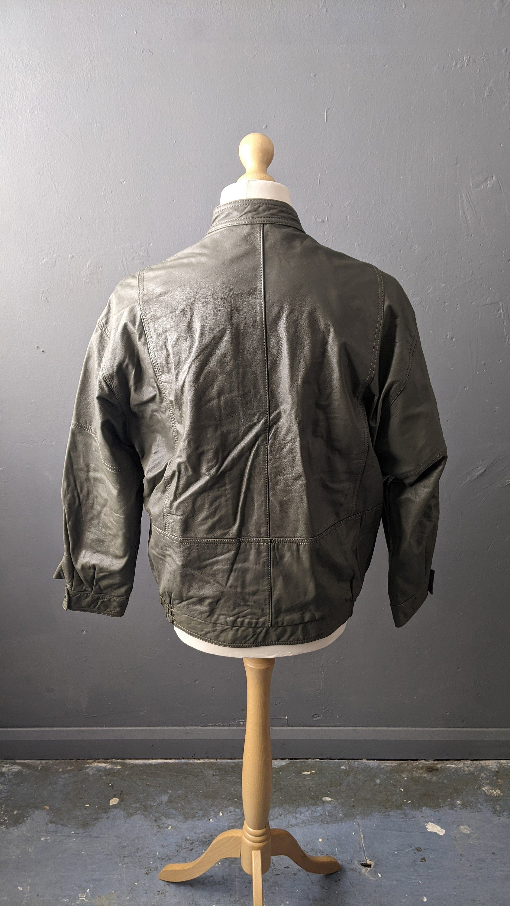 Mens Leather Aviator Jacket by Dannimac, Oversized Slouchy Fit, Size Medium