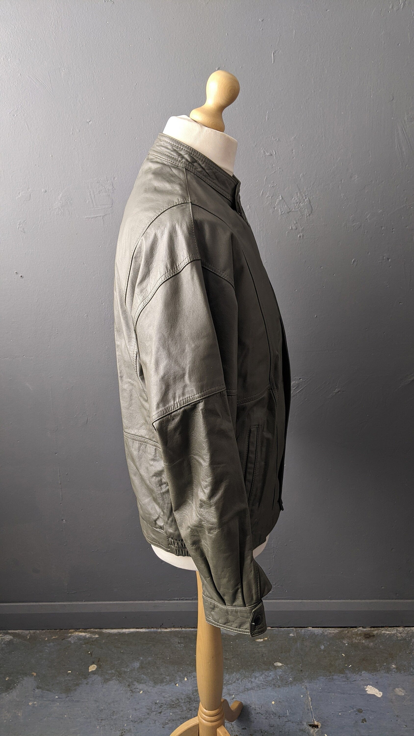 Mens Leather Aviator Jacket by Dannimac, Oversized Slouchy Fit, Size Medium