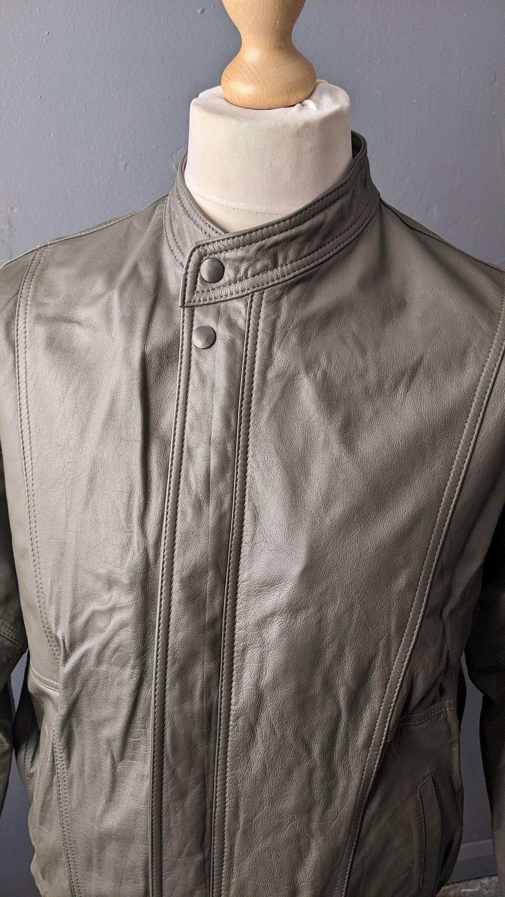 Mens Leather Aviator Jacket by Dannimac, Oversized Slouchy Fit, Size Medium