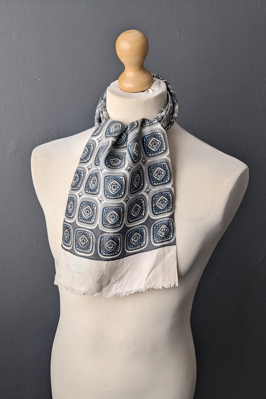 60s Modernist Squares Scarf, Mens Mid Century Ascot, Geometric Mod Cravat