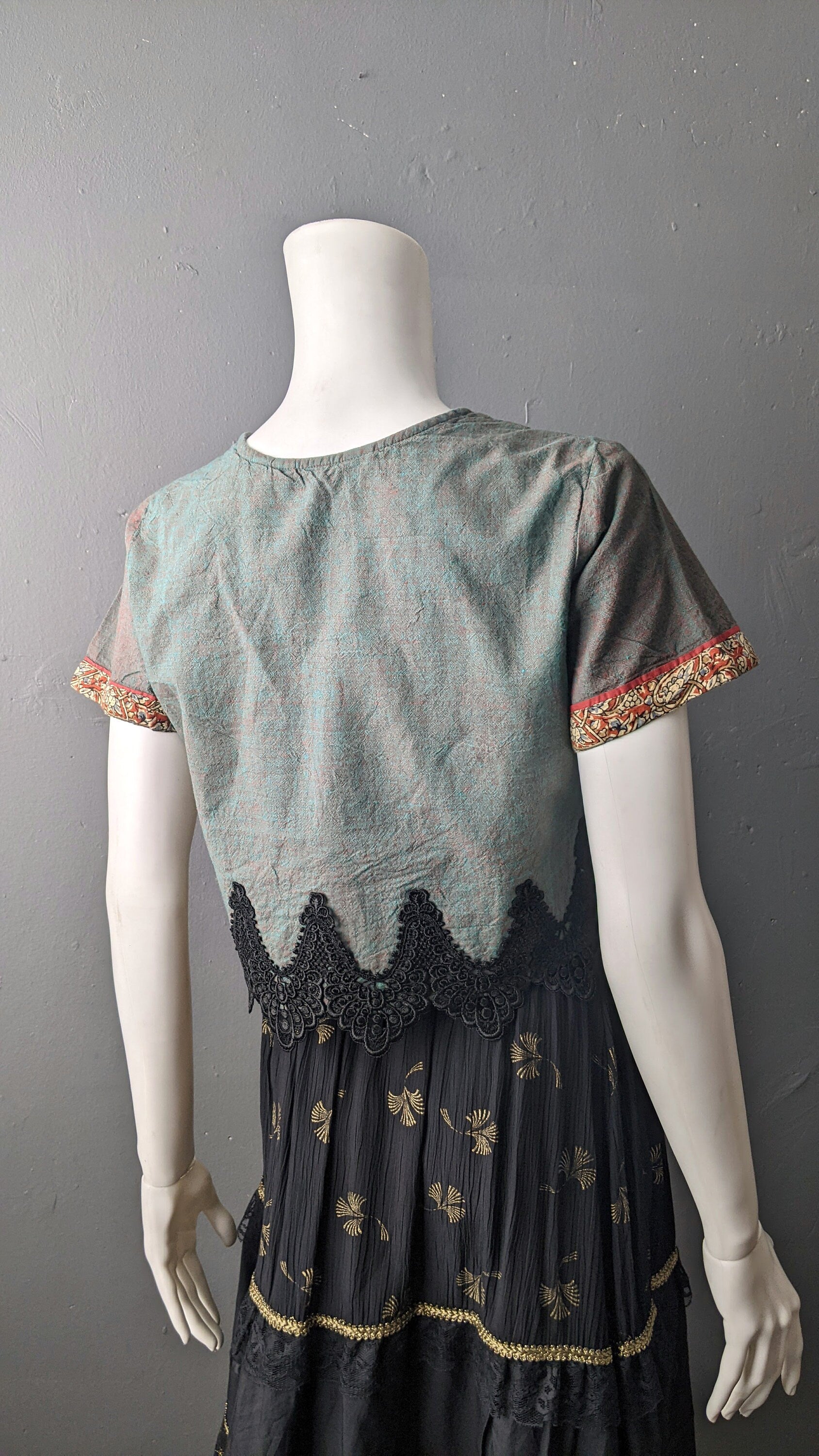 Embroidered Crop Top, Bohemian Hippy, Upcycled Kurti, Size Medium