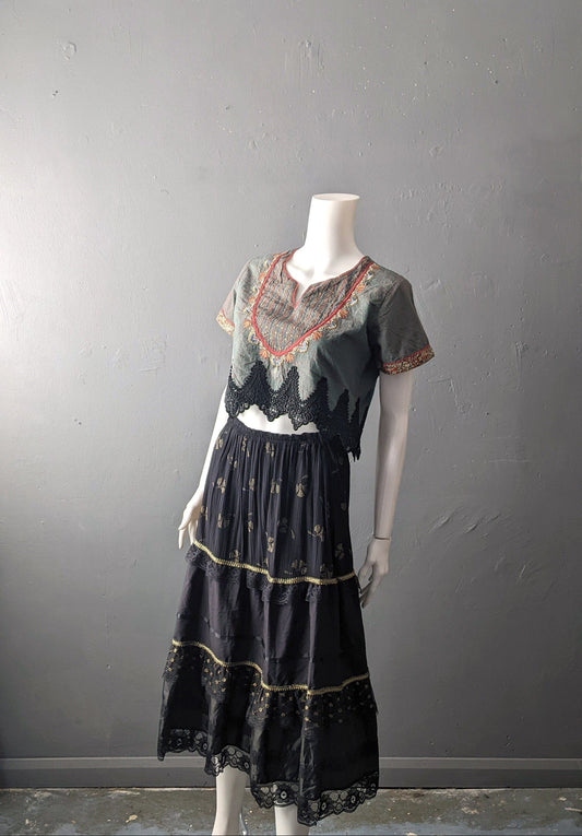 Embroidered Crop Top, Bohemian Hippy, Upcycled Kurti, Size Medium