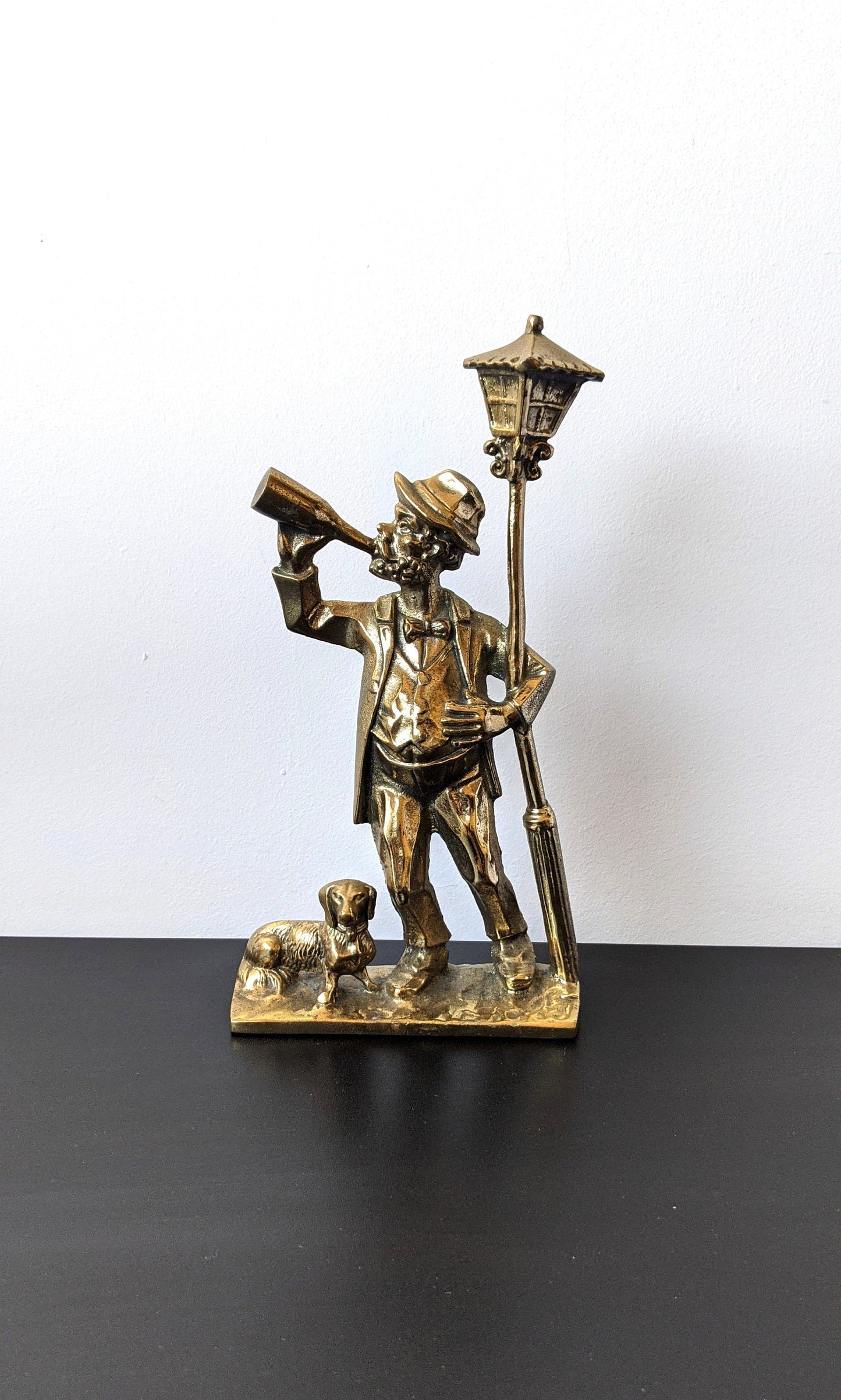Solid Brass Statuette of Drunk Man Leaning on a Lamppost
