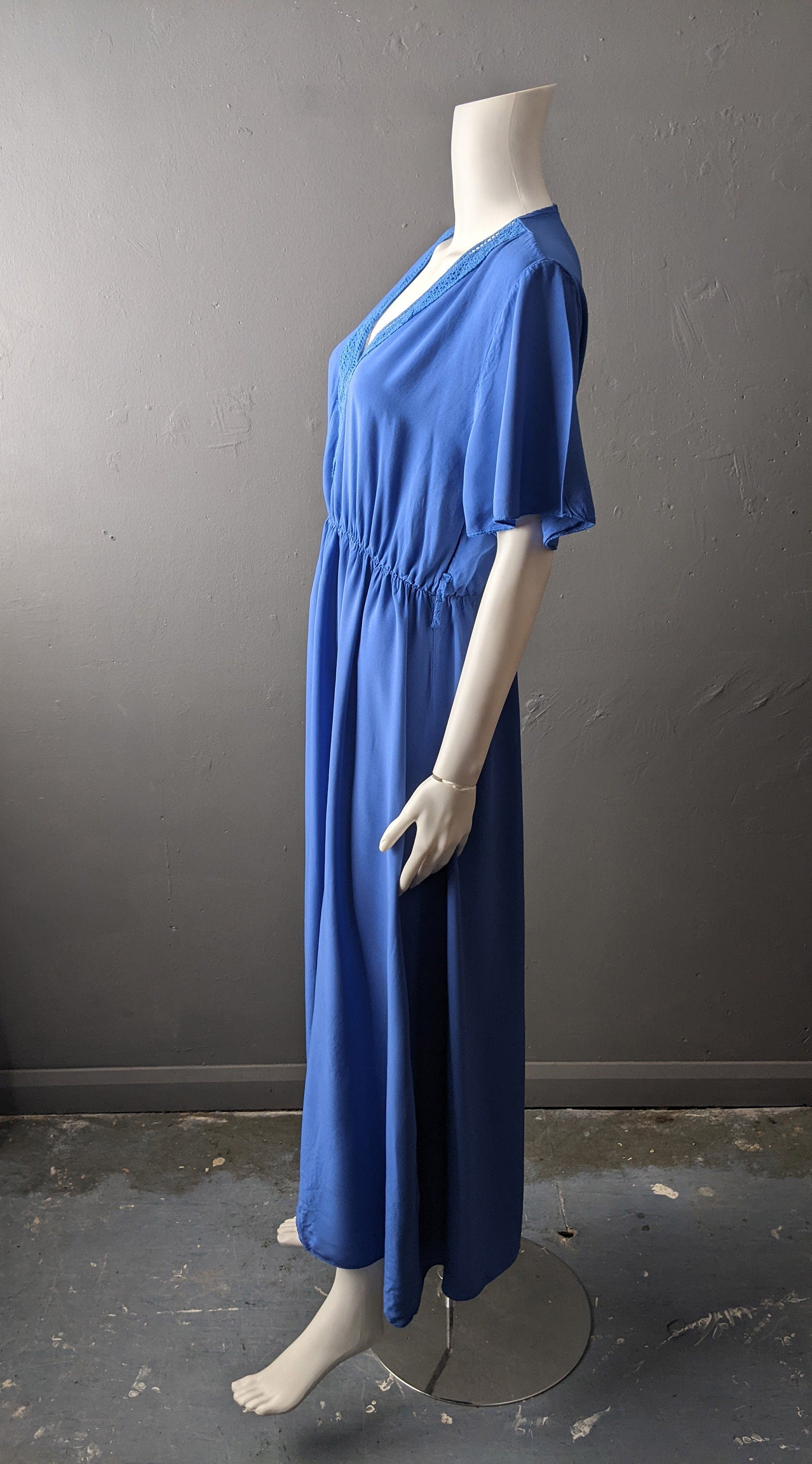 80s Sky Blue Maxi Dress, Lightweight Viscose Summer Daydress, Size Medium