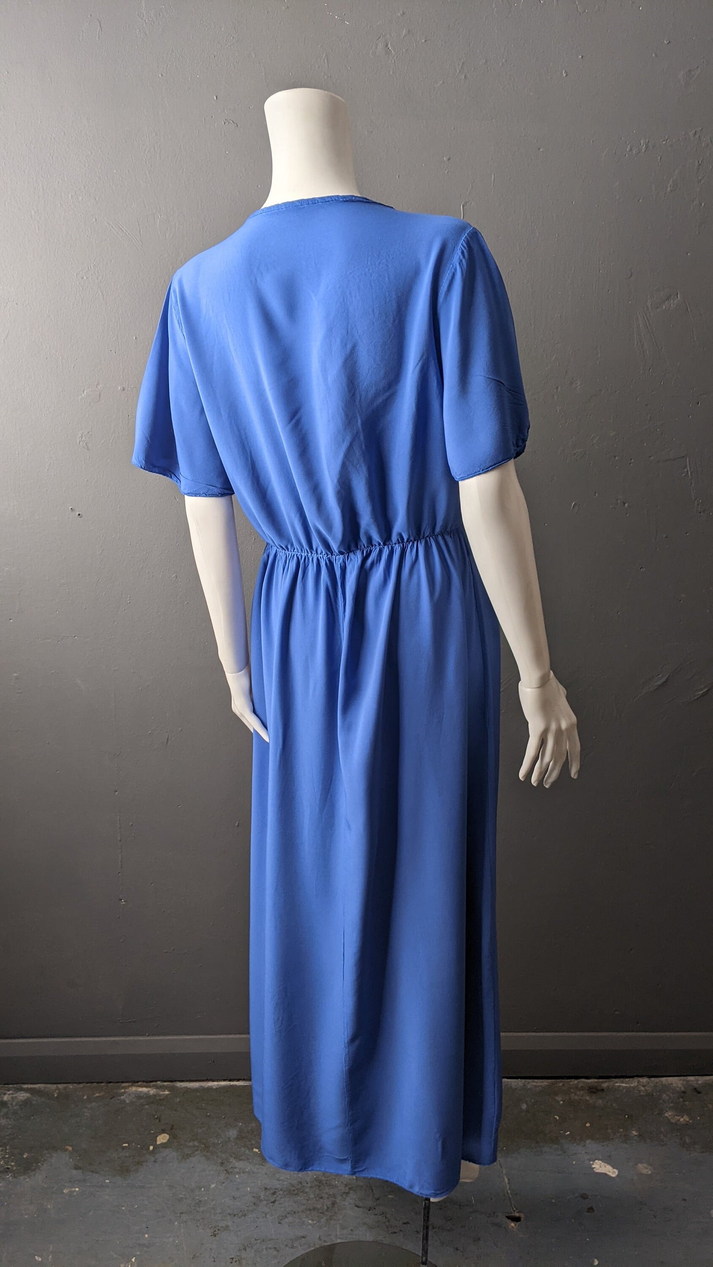 80s Sky Blue Maxi Dress, Lightweight Viscose Summer Daydress, Size Medium