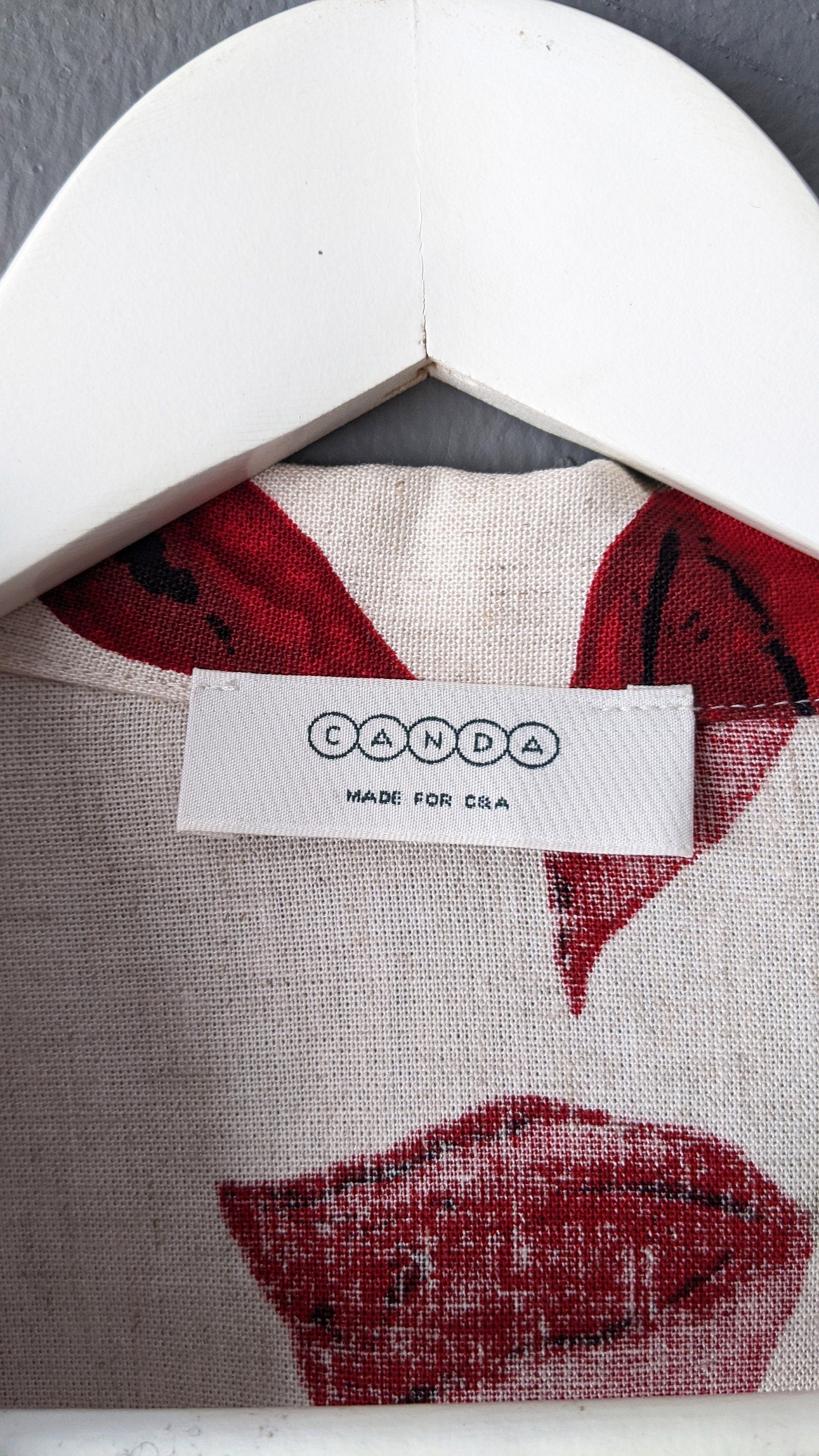 Y2K Linen Blend Shirt Jacket with Red Flowers, Short Sleeve Summer Blazer by Canda C&A, Plus Size