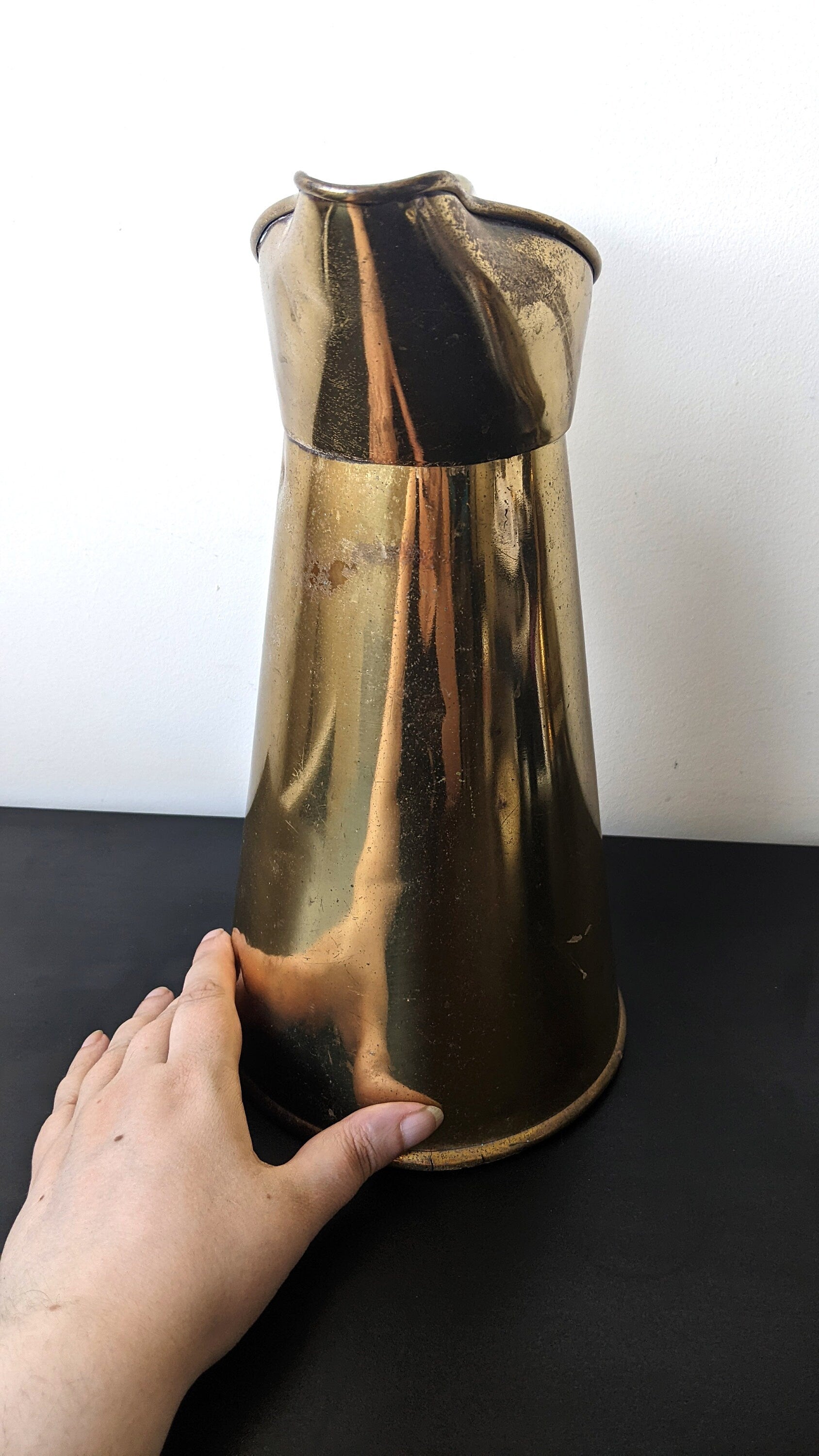 Antique Brass Ewer Jug by John Marston, Large Victorian Metal Pitcher