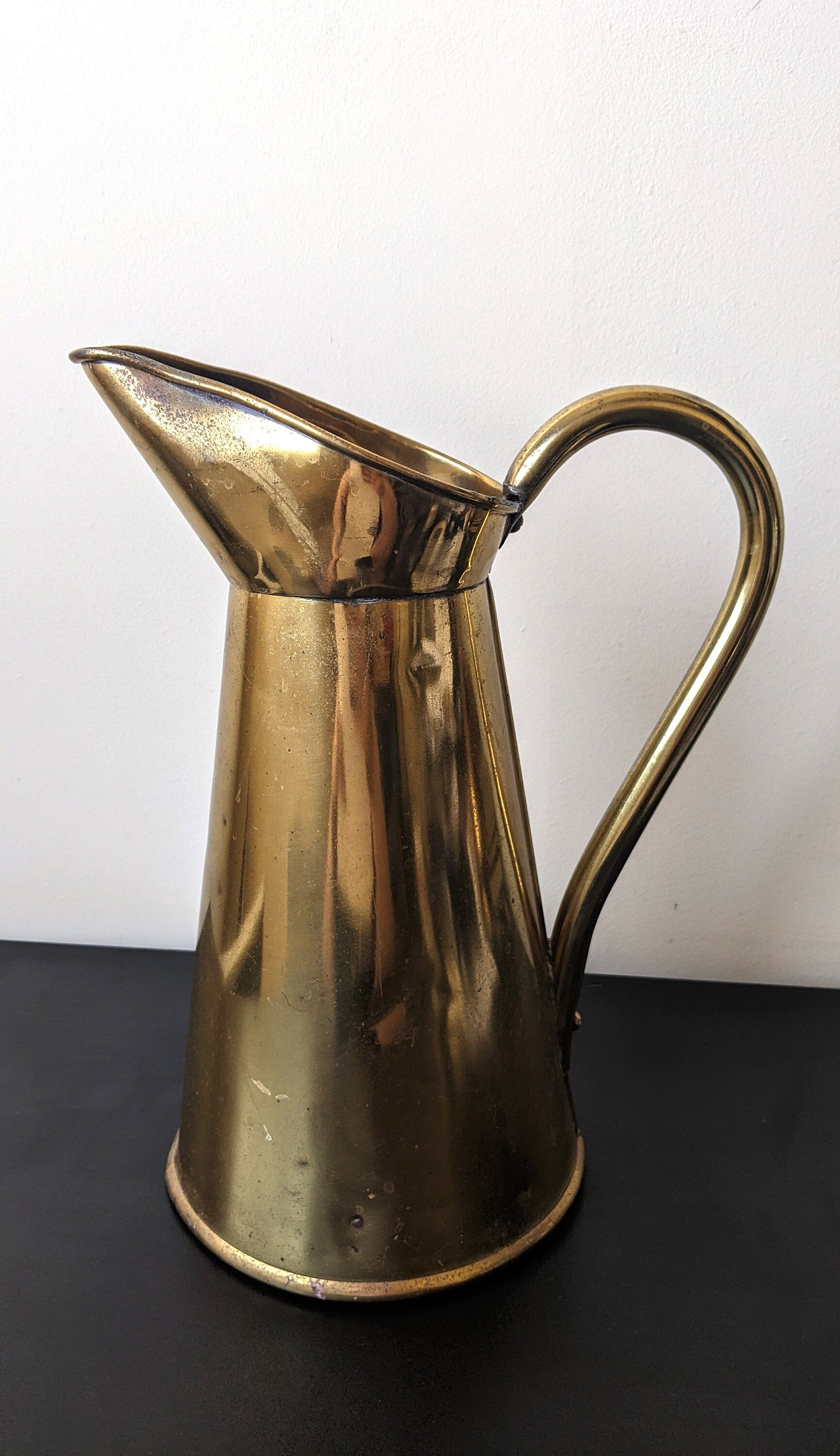 Antique Brass Ewer Jug by John Marston, Large Victorian Metal Pitcher