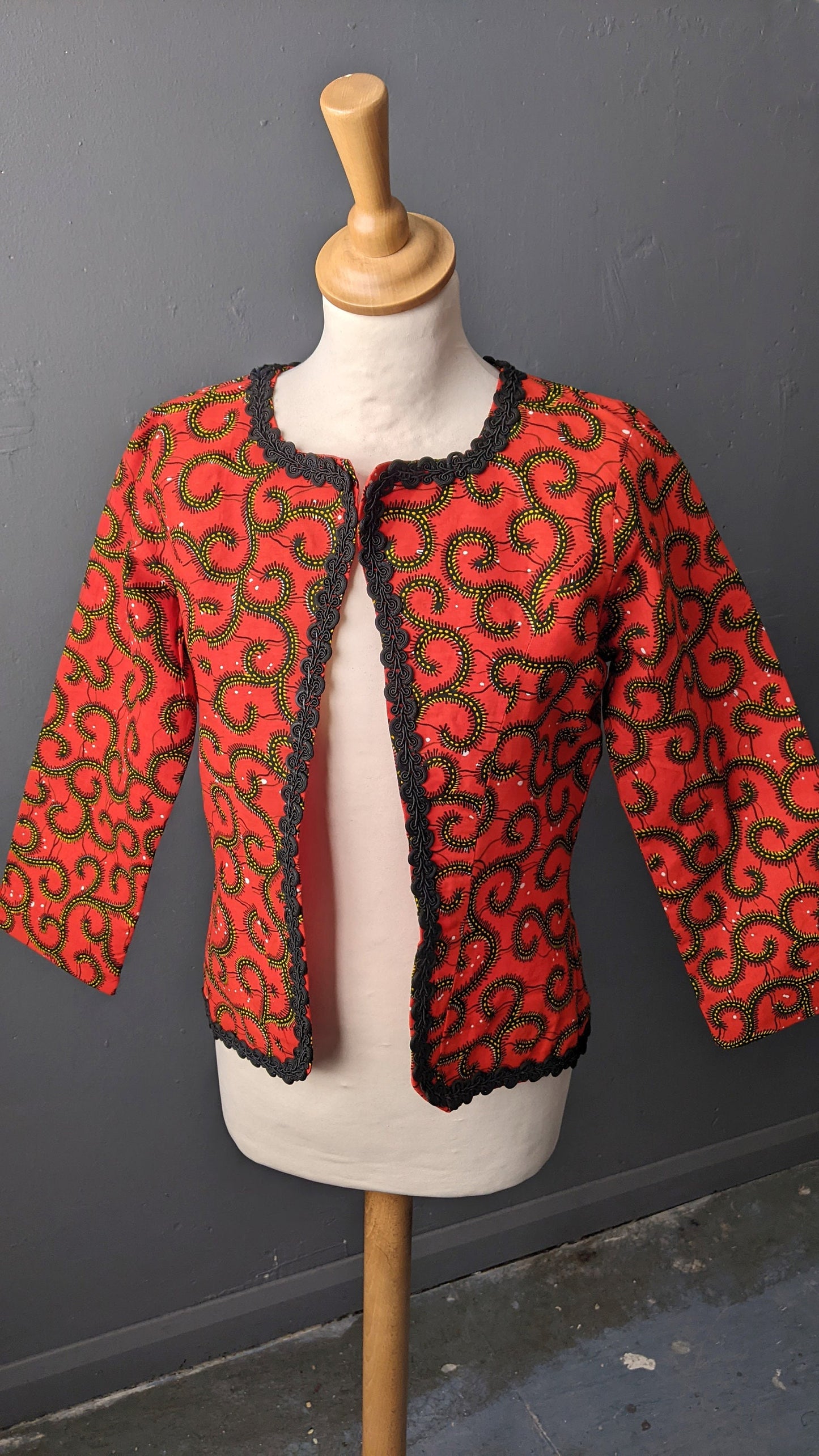 Vintage Ankara Jacket, Cotton Summer Fitted Blazer, Size Small Medium