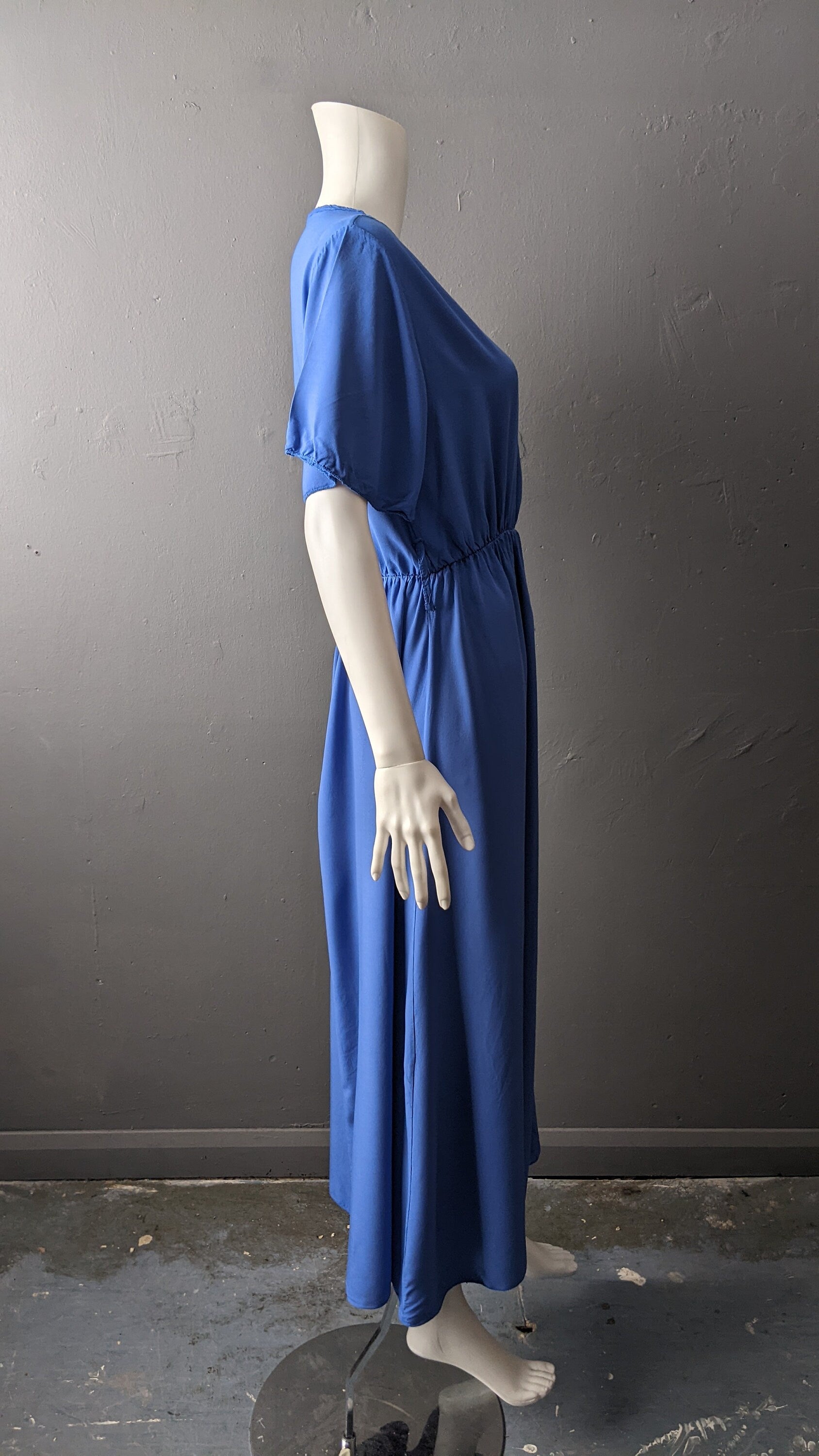 80s Sky Blue Maxi Dress, Lightweight Viscose Summer Daydress, Size Medium