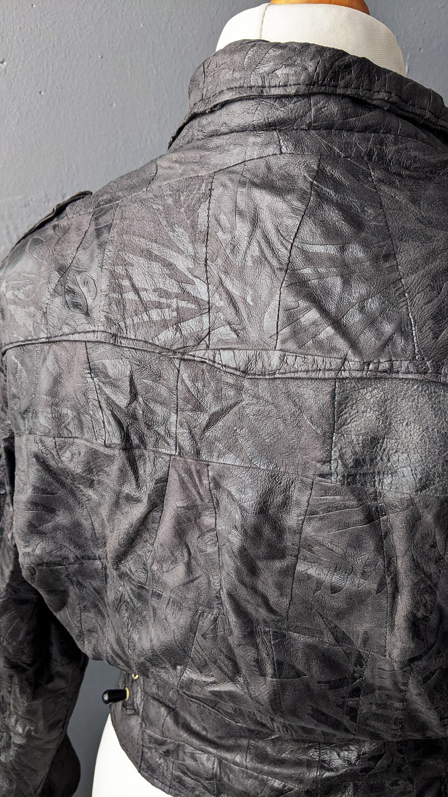 80s Cropped Leather Biker Jacket, Short Patchwork Batwing Coat, Size Medium