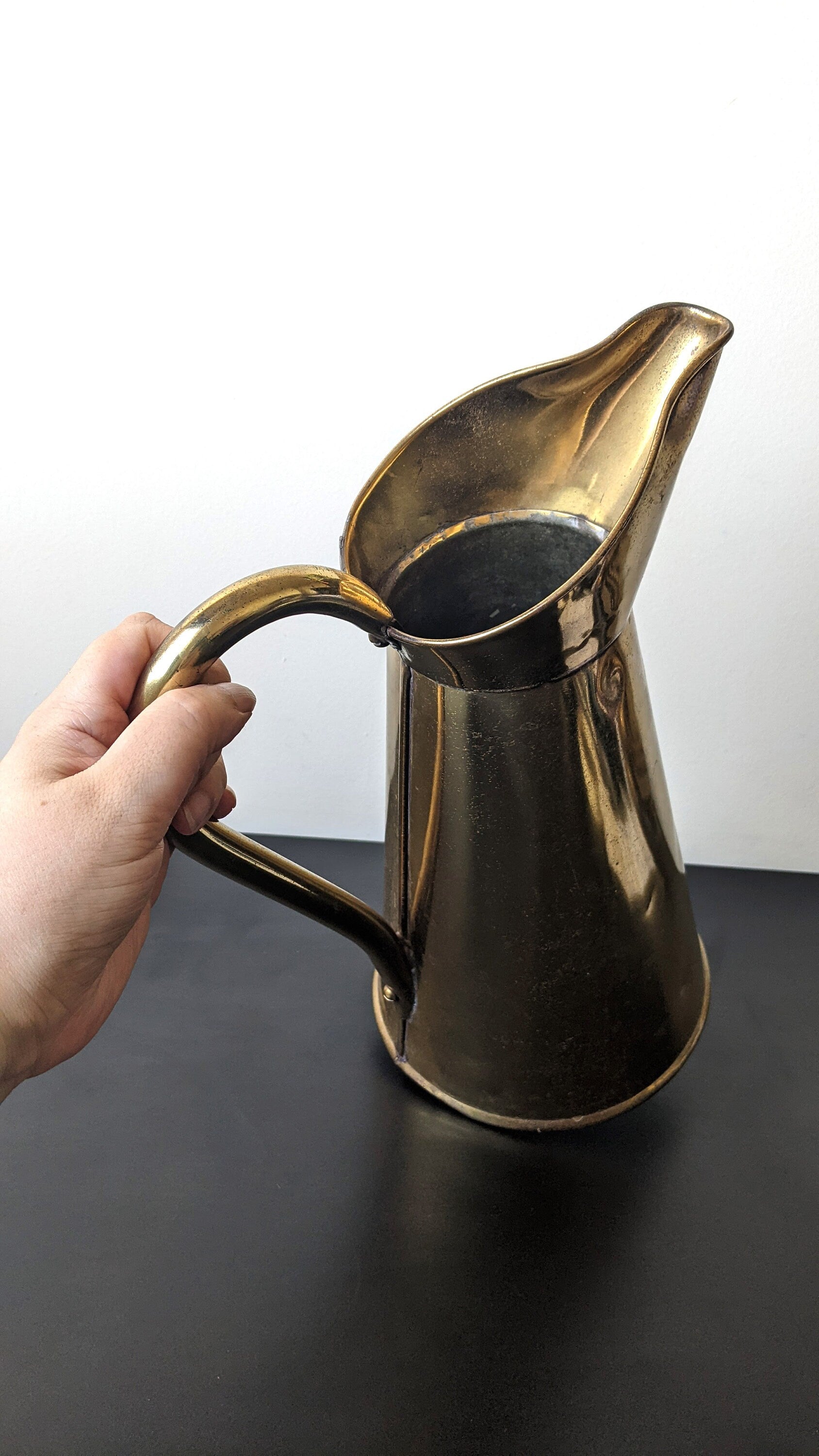 Antique Brass Ewer Jug by John Marston, Large Victorian Metal Pitcher