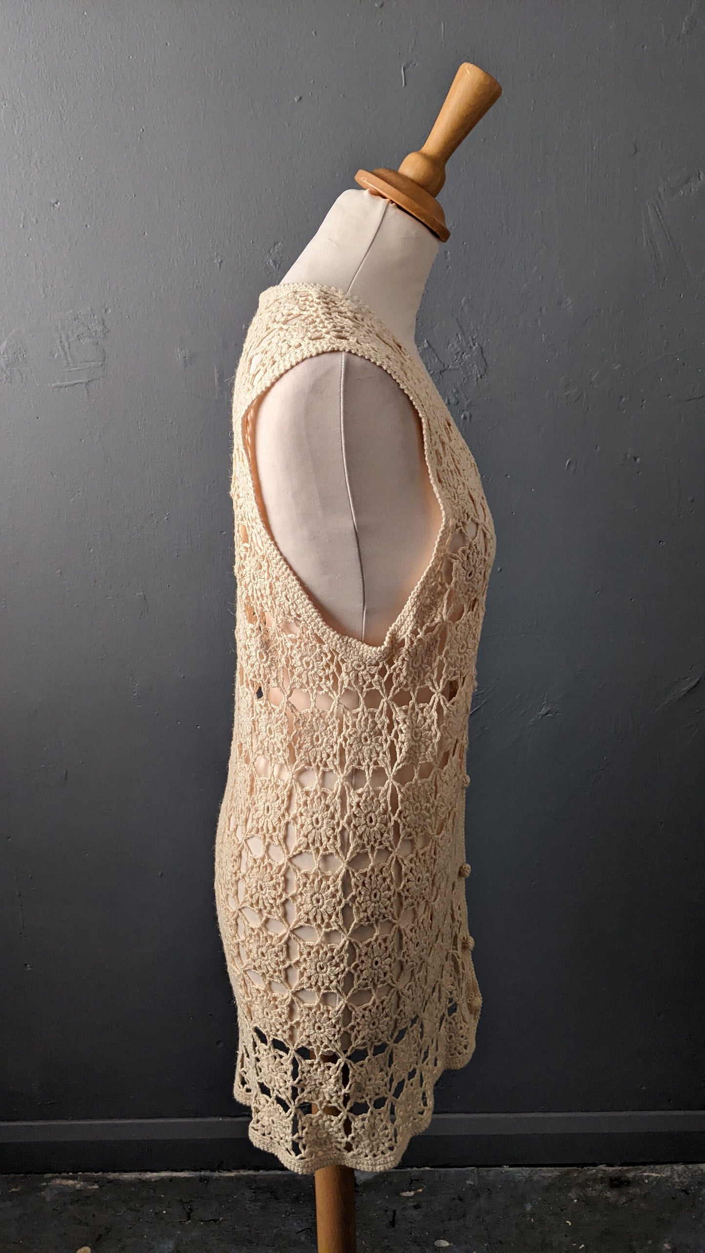 Vintage Crochet Vest, 90s Sleeveless Cardigan, Size Small