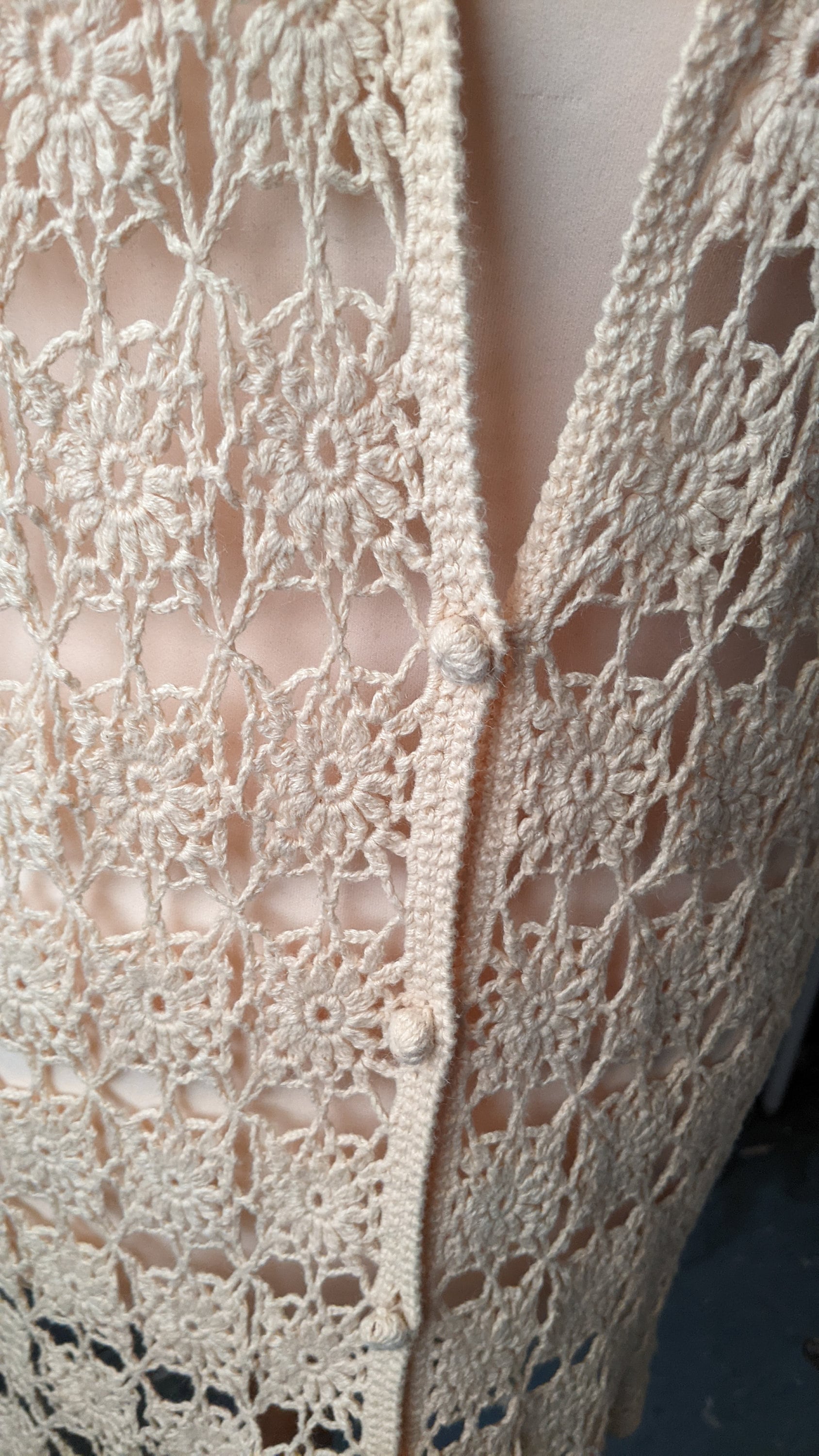 Vintage Crochet Vest, 90s Sleeveless Cardigan, Size Small