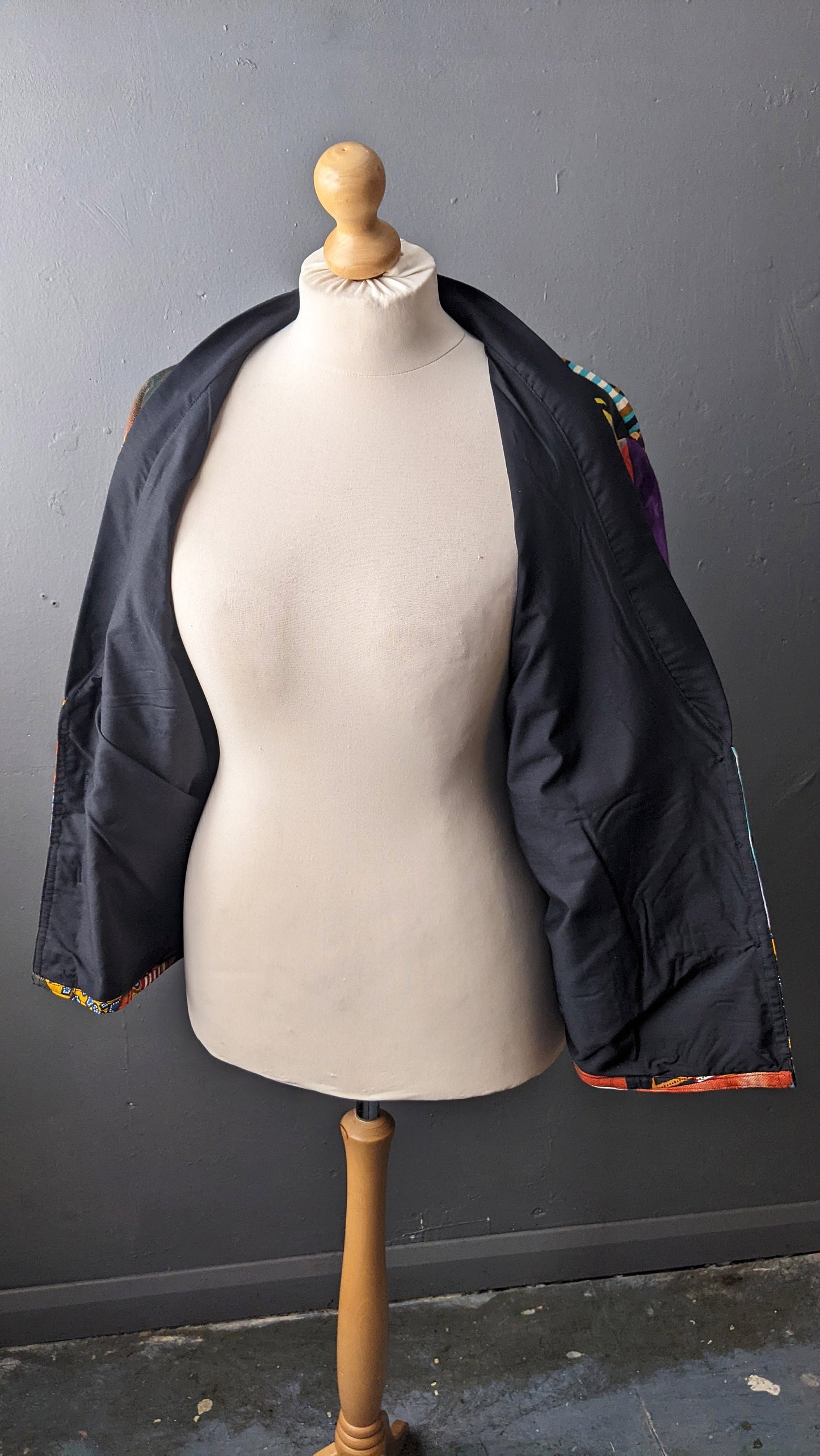80s Multicoloured Patchwork Jacket, Vintage Handmade Batwing Coat, Size Medium