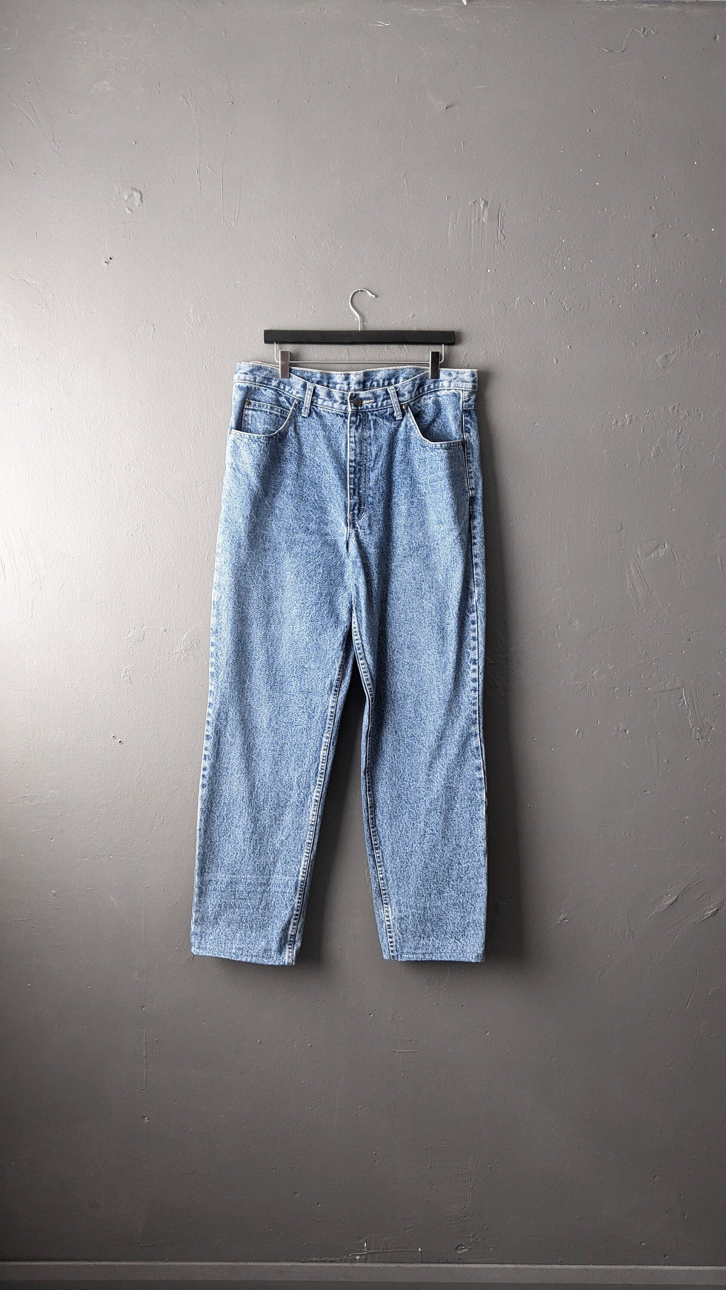 Mens 80s Acid Wash Jeans, Vintage Stonewash Denim, 38 Waist XL