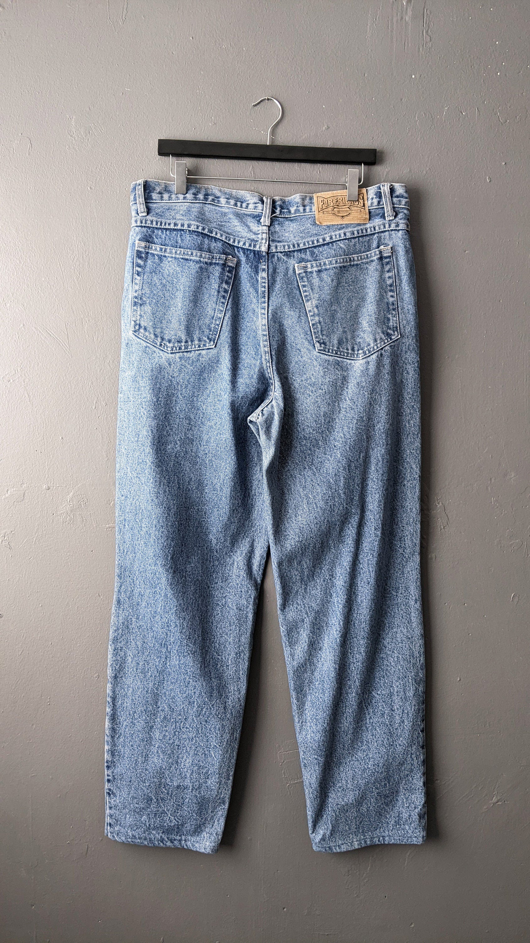 Mens 80s Acid Wash Jeans, Vintage Stonewash Denim, 38 Waist XL