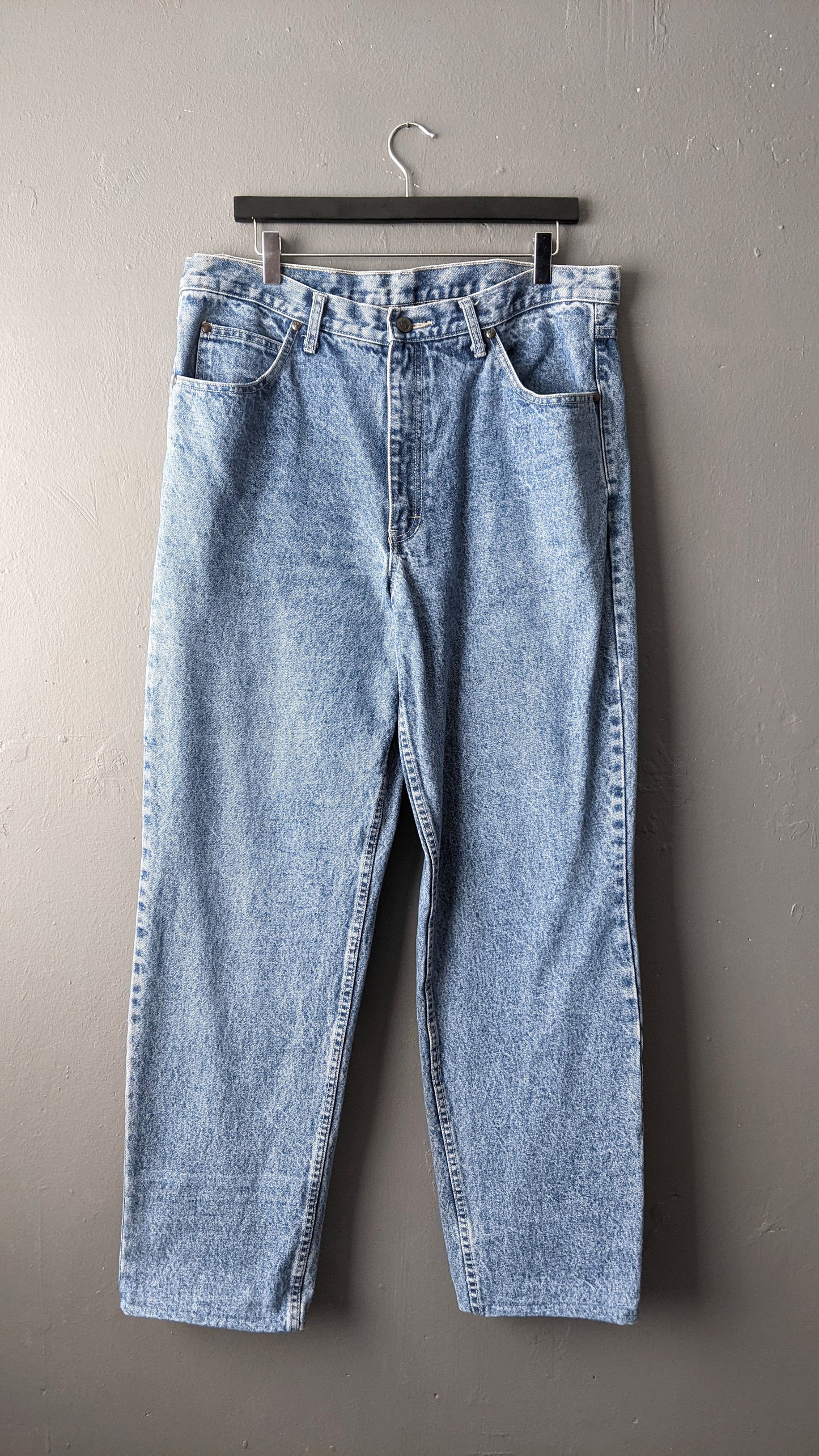 Mens 80s Acid Wash Jeans, Vintage Stonewash Denim, 38 Waist XL
