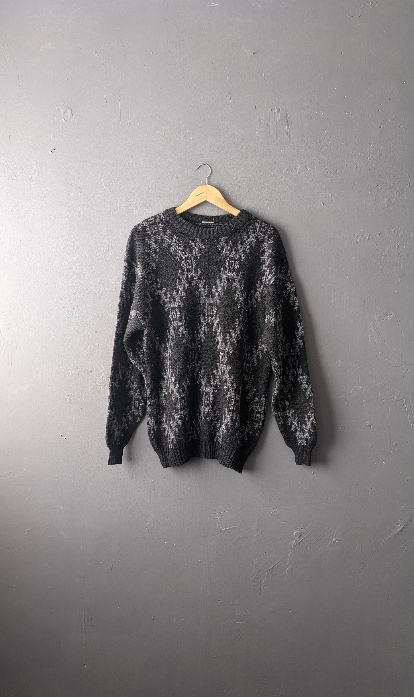 90s Aztec Diamond Wool Blend Sweater, 44 46 chest