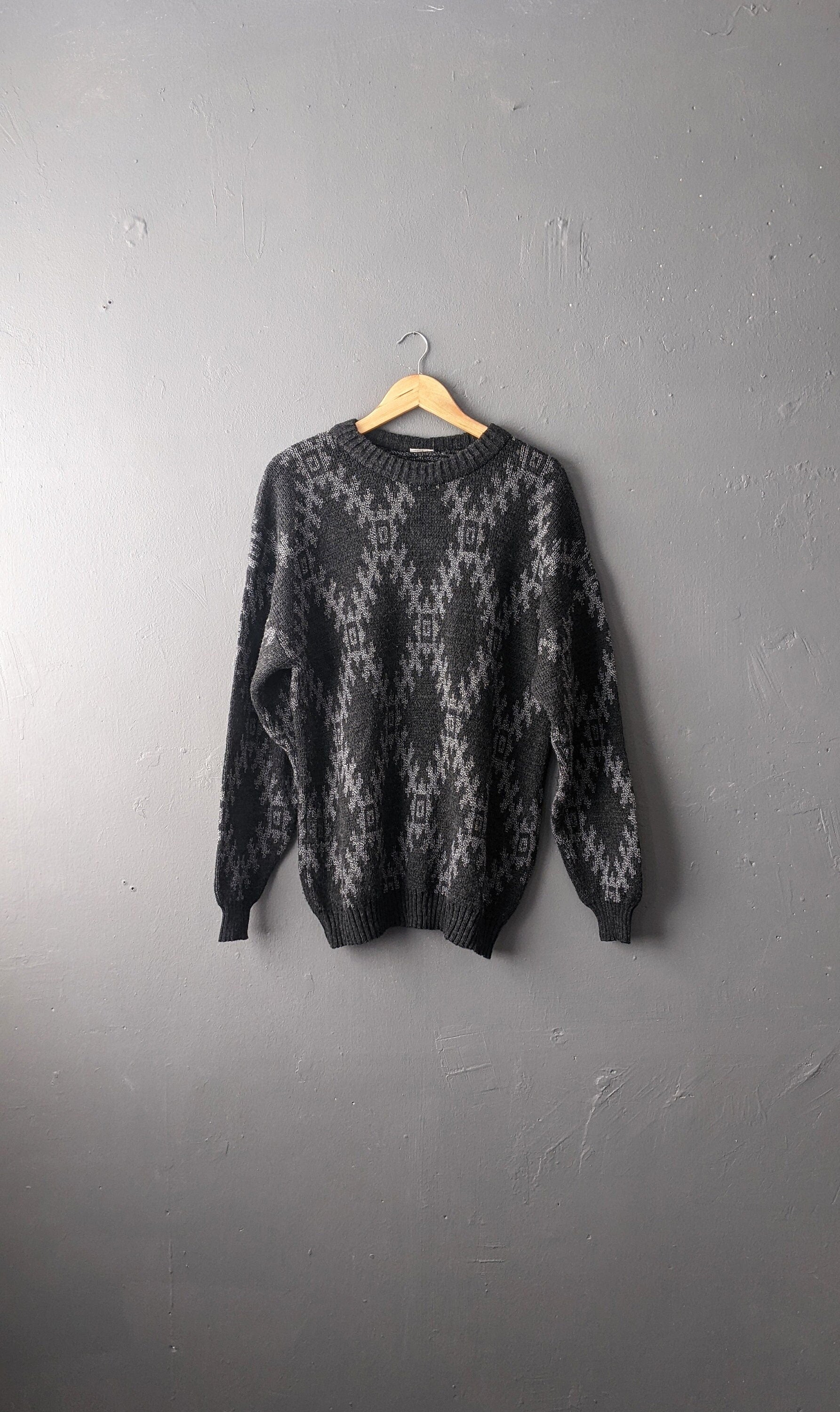 90s Aztec Diamond Wool Blend Sweater, 44 46 chest
