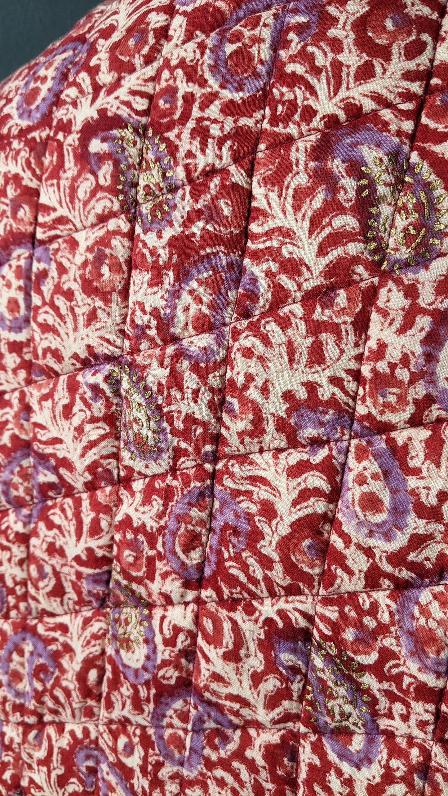 80s Quilted Paisley Gilet, Indian Style Short Bodywarmer Vest, Size Small Medium