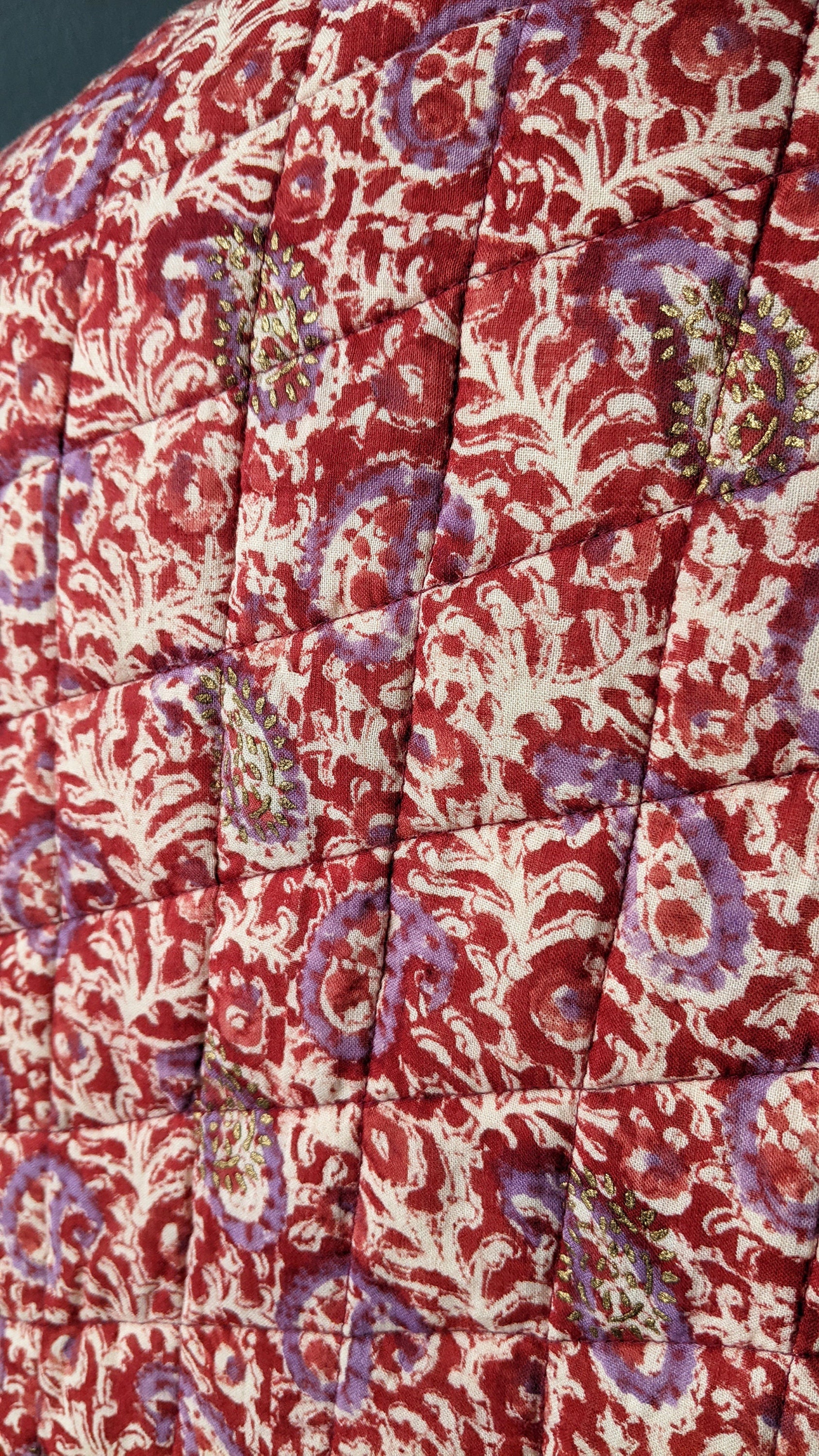 80s Quilted Paisley Gilet, Indian Style Short Bodywarmer Vest, Size Small Medium