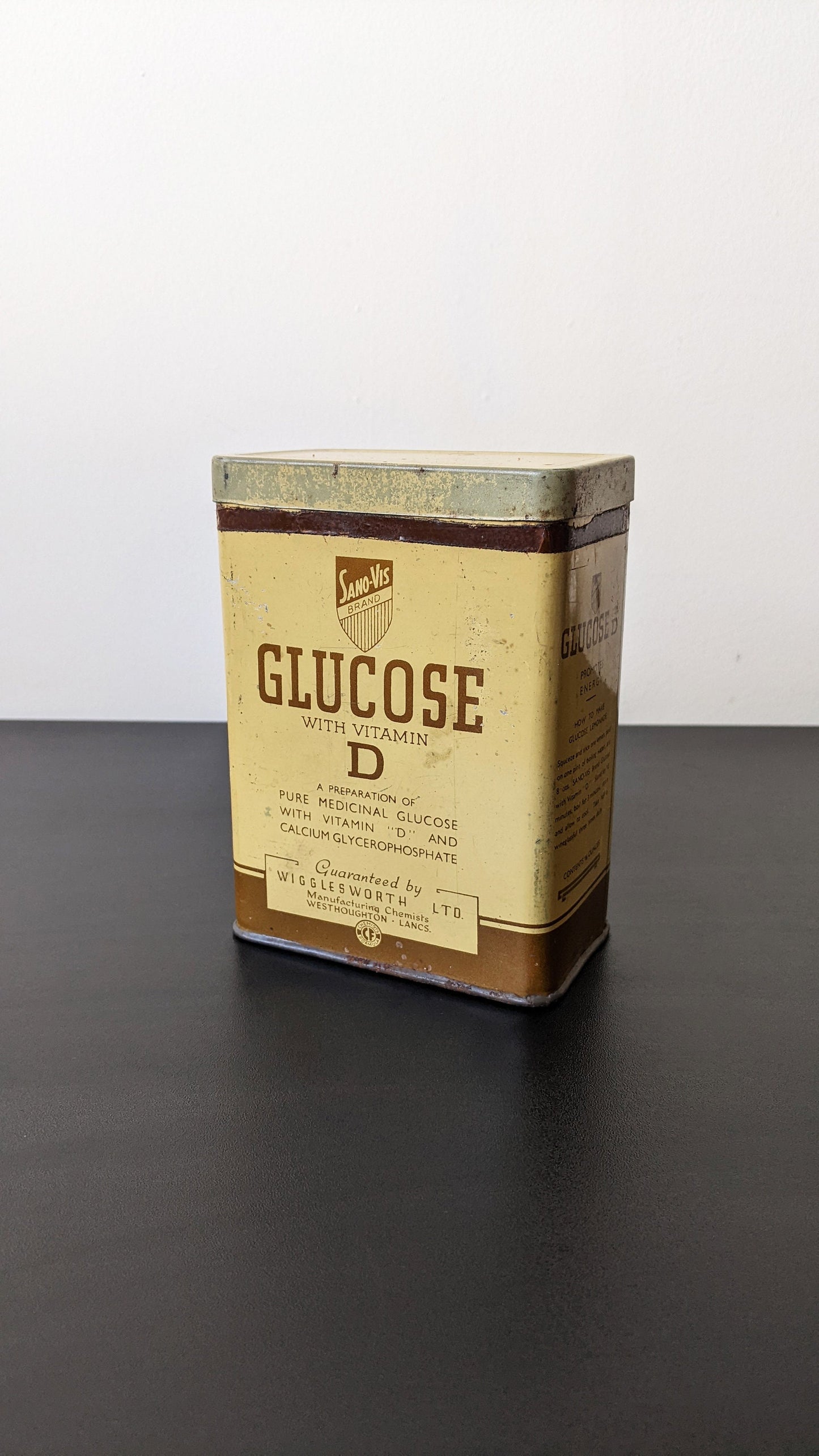 Vintage Glucose D Tin by Sano-Vis Wigglesworth Ltd, British Litho Advertising
