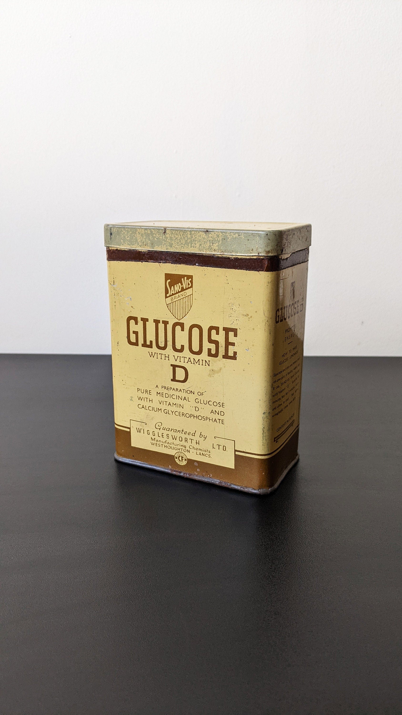 Vintage Glucose D Tin by Sano-Vis Wigglesworth Ltd, British Litho Advertising