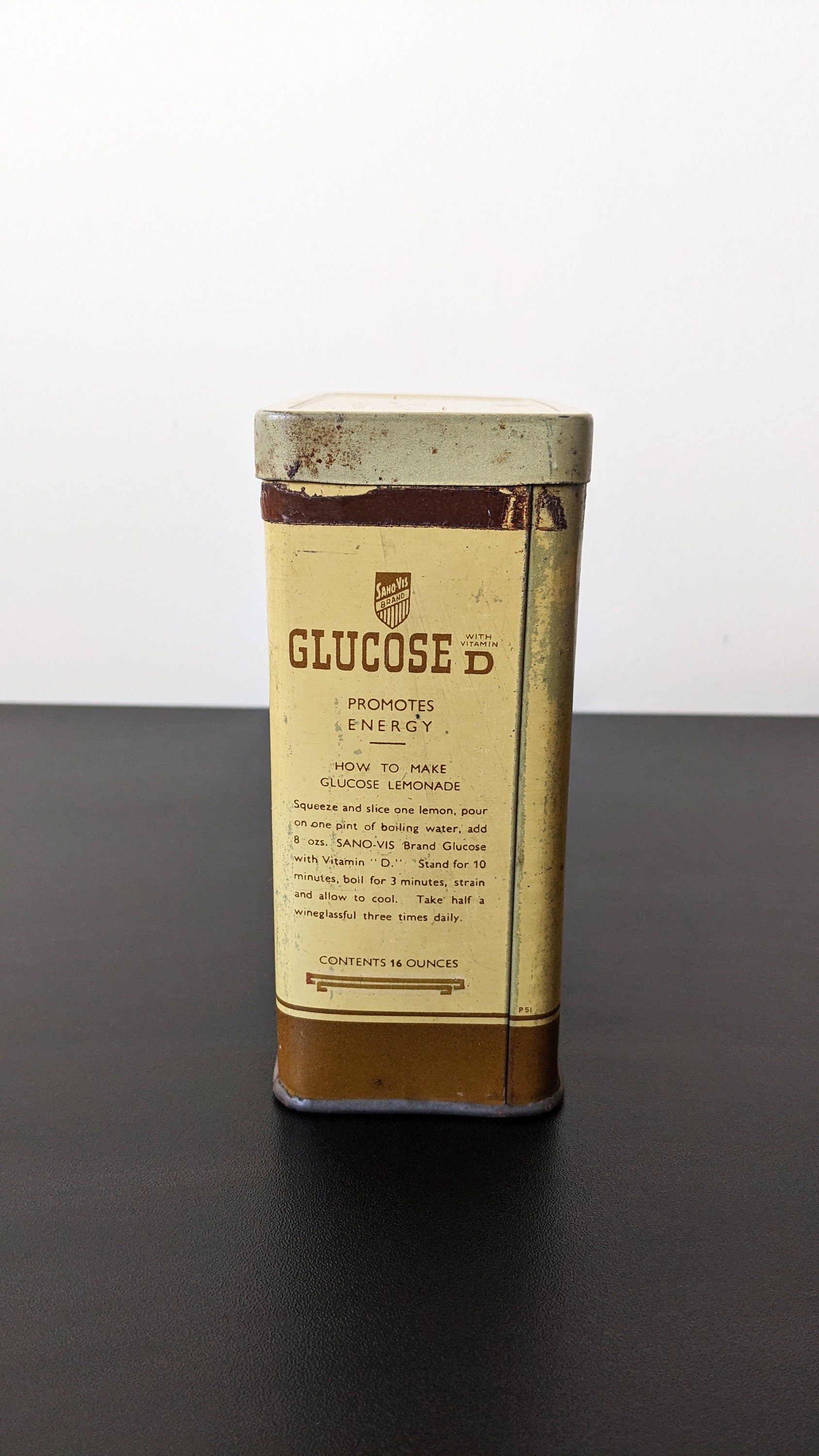 Vintage Glucose D Tin by Sano-Vis Wigglesworth Ltd, British Litho Advertising