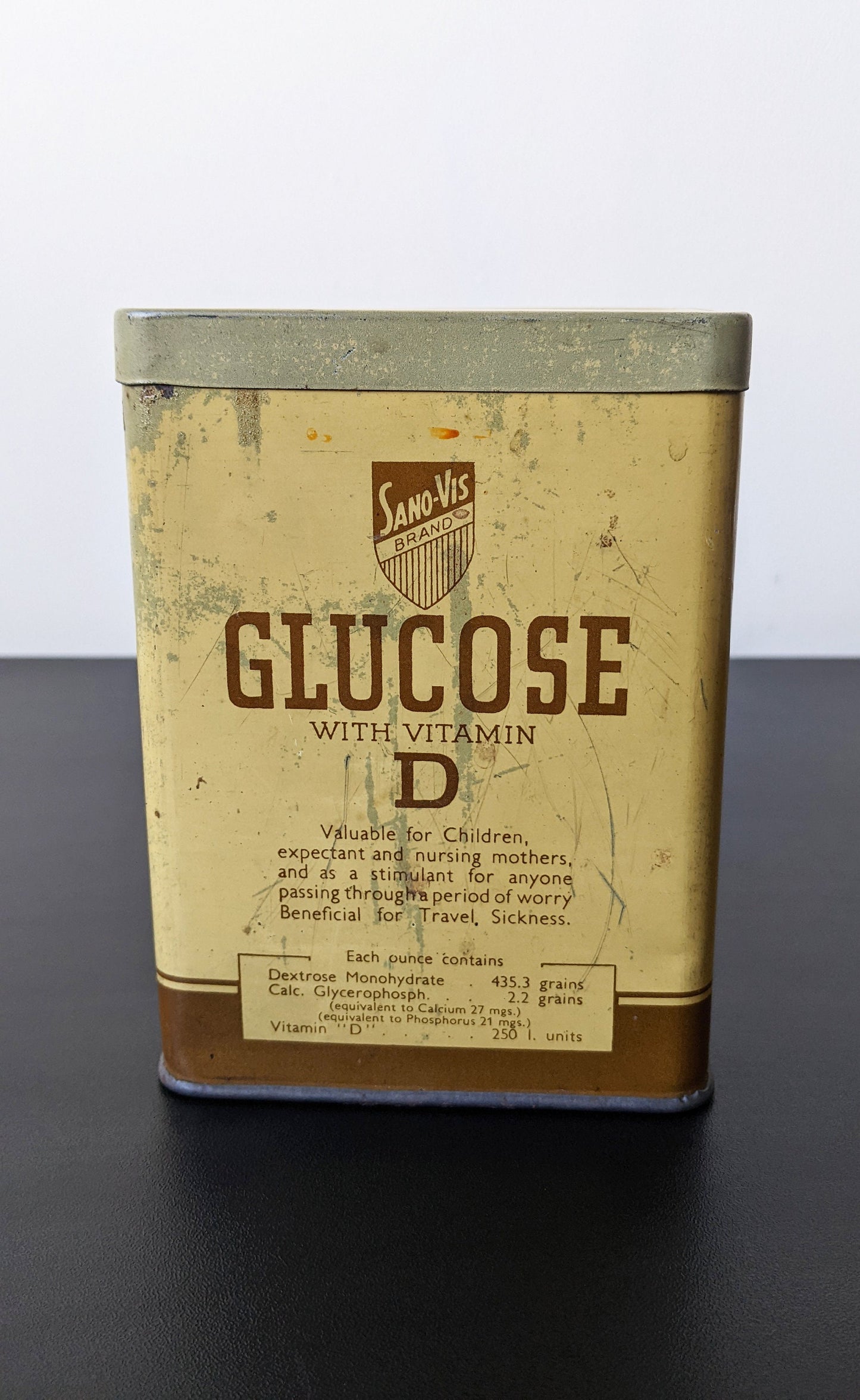 Vintage Glucose D Tin by Sano-Vis Wigglesworth Ltd, British Litho Advertising