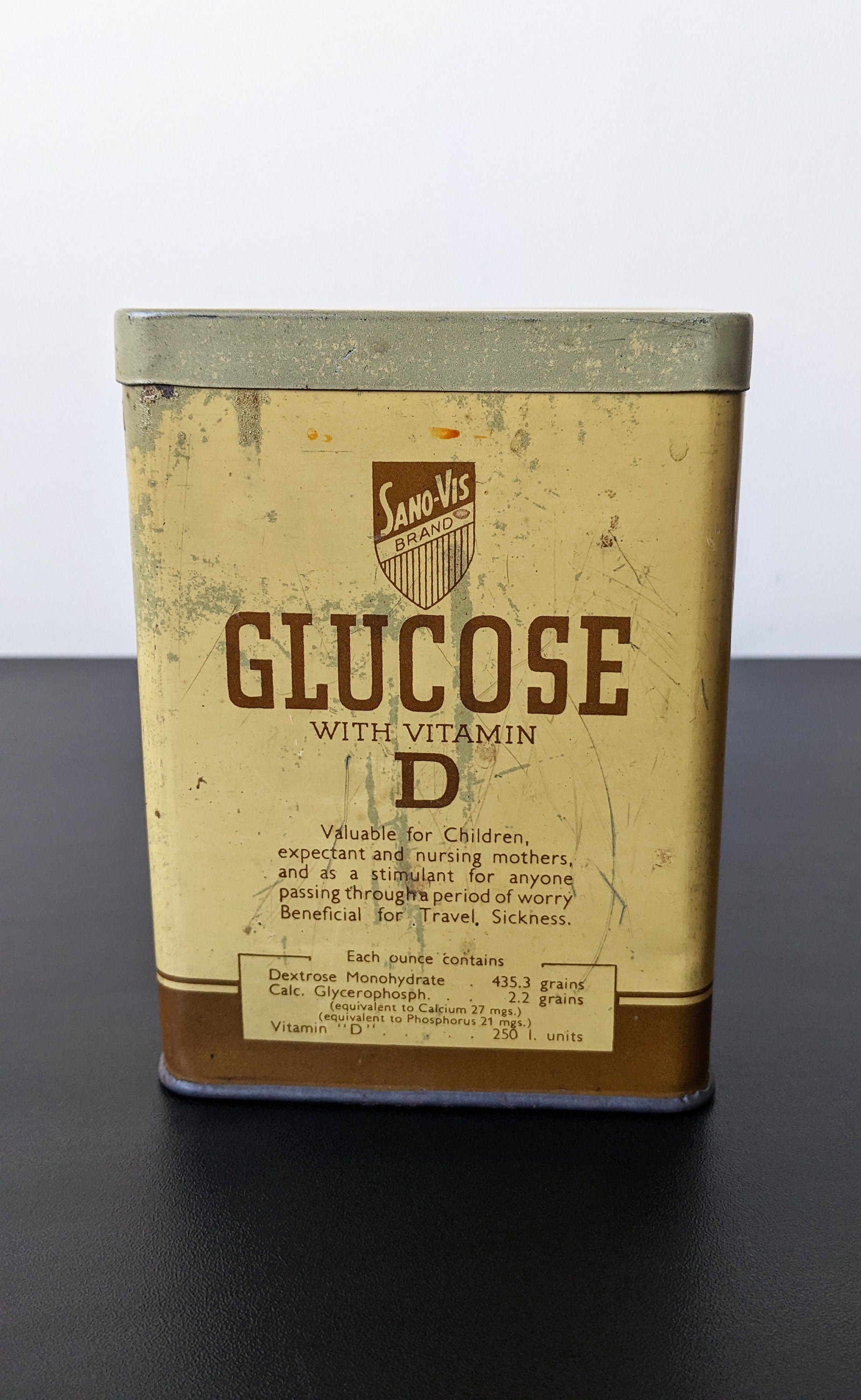 Vintage Glucose D Tin by Sano-Vis Wigglesworth Ltd, British Litho Advertising