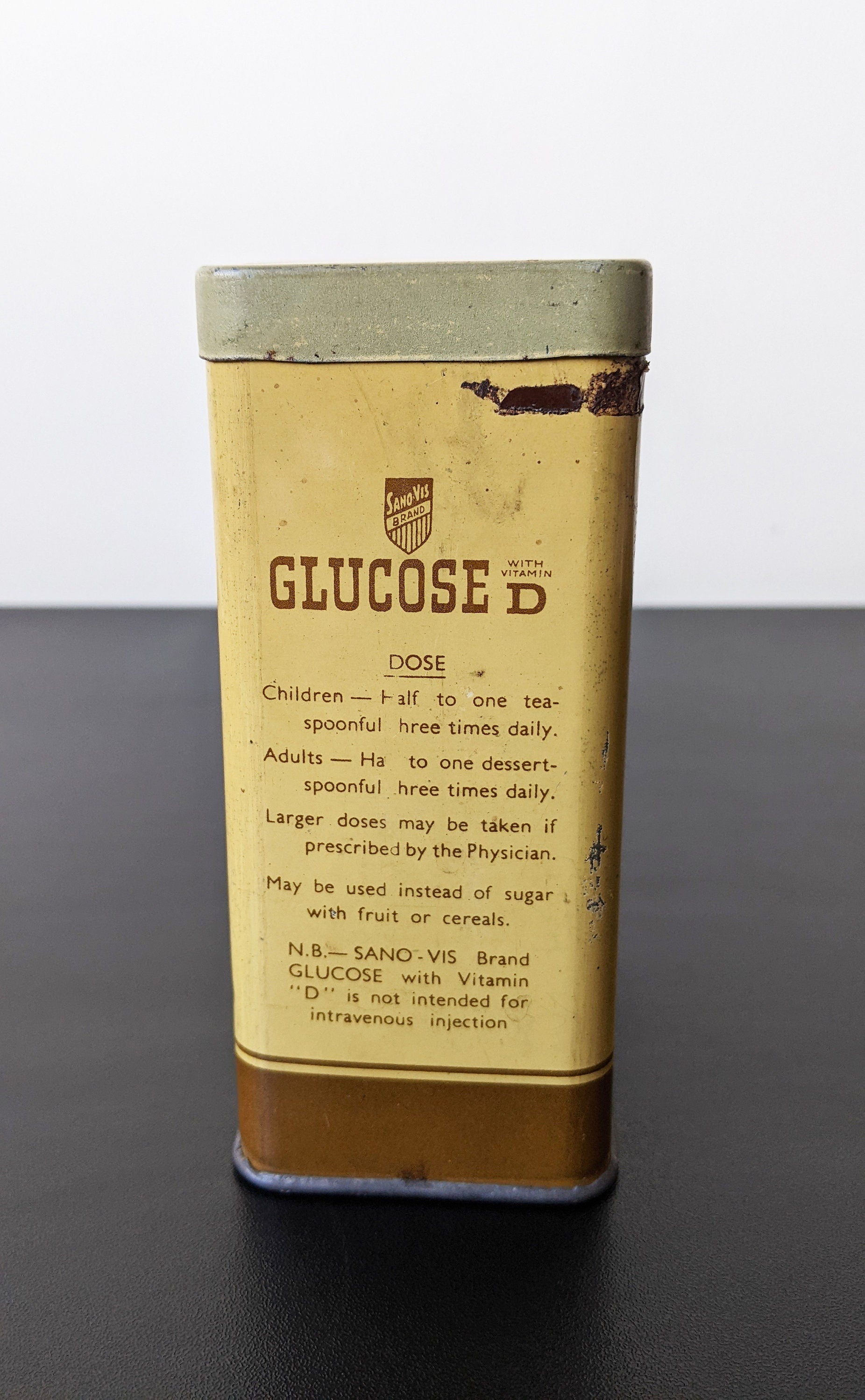 Vintage Glucose D Tin by Sano-Vis Wigglesworth Ltd, British Litho Advertising
