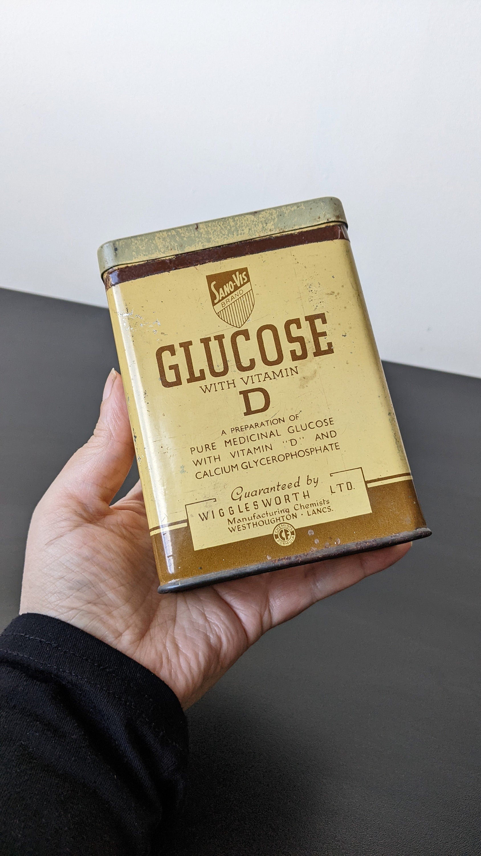 Vintage Glucose D Tin by Sano-Vis Wigglesworth Ltd, British Litho Advertising