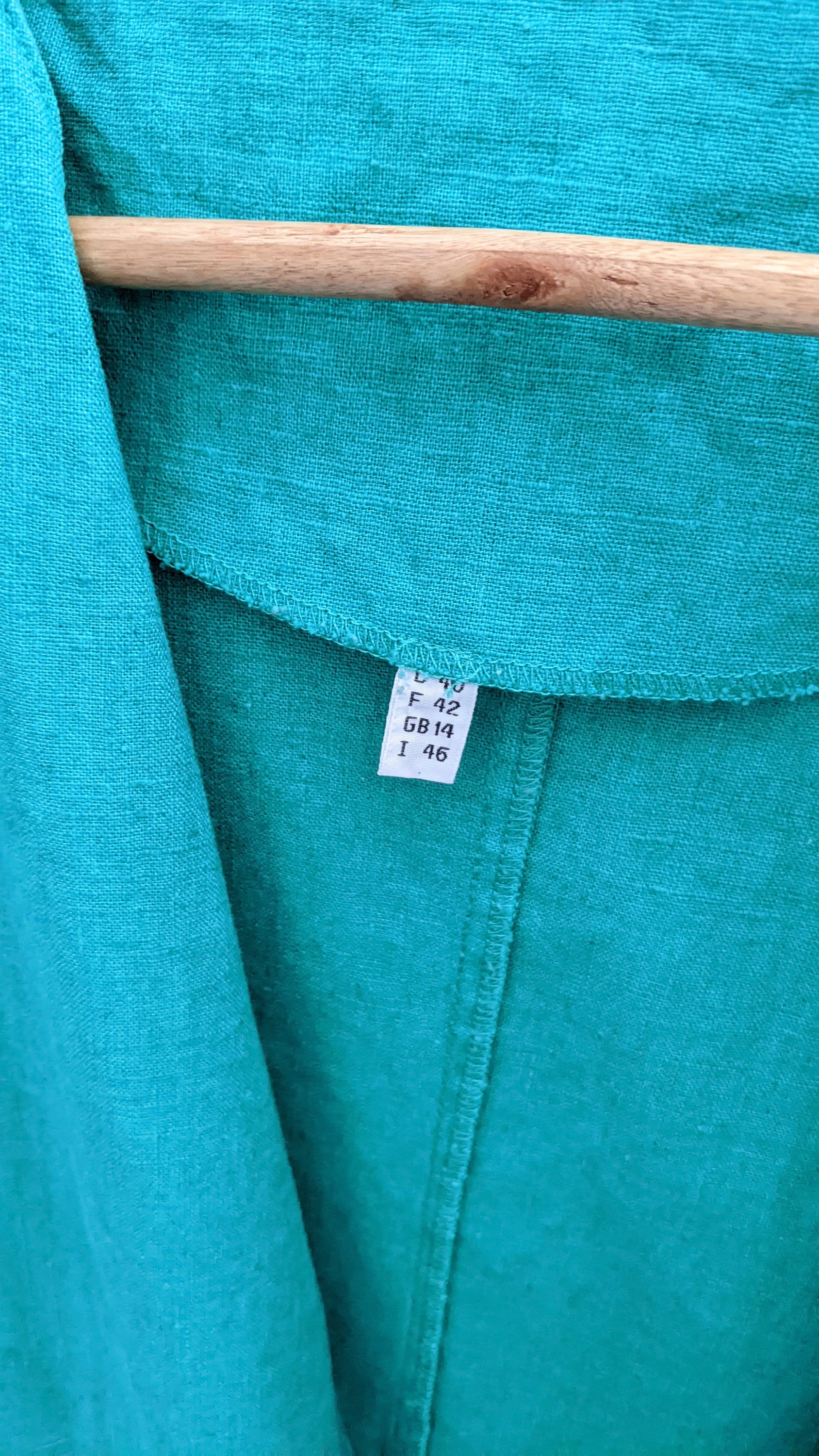 80s Jade Green Linen Cotton Dress, New Wave Minimalist, Size Medium