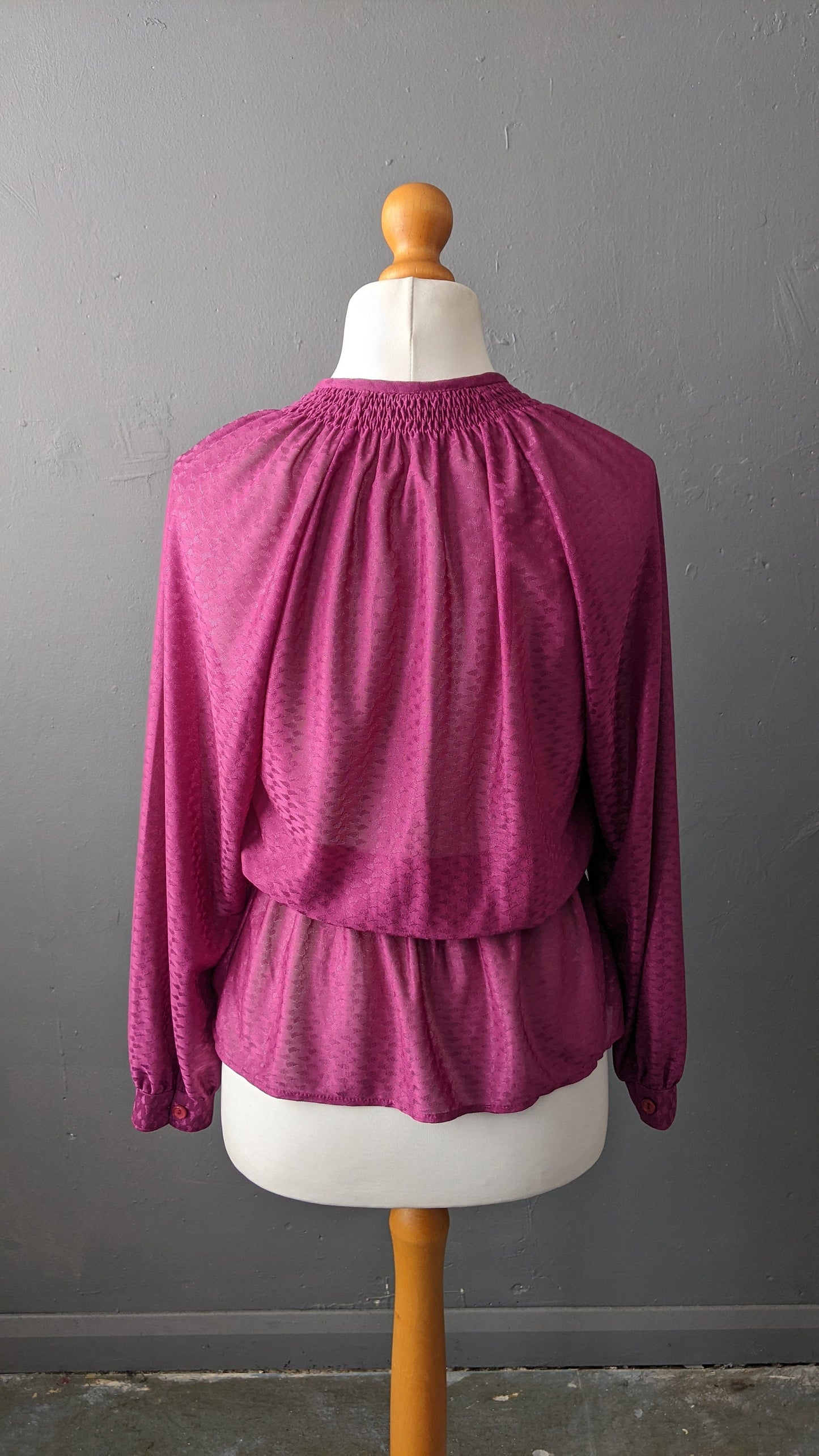 80s Magenta Sheer Blouse with Pussy Bow, Size Large