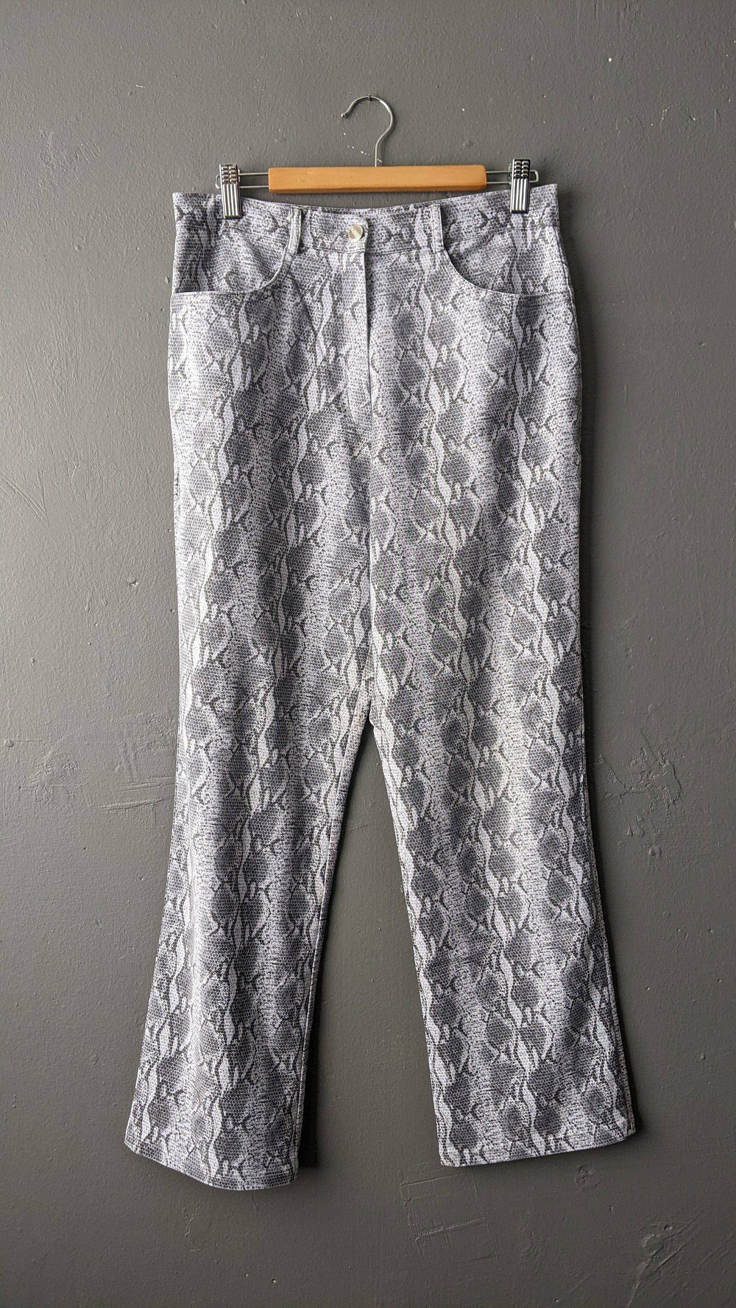 90s Snakeskin Print Jeans, Reptile Scales Trousers, Size Medium