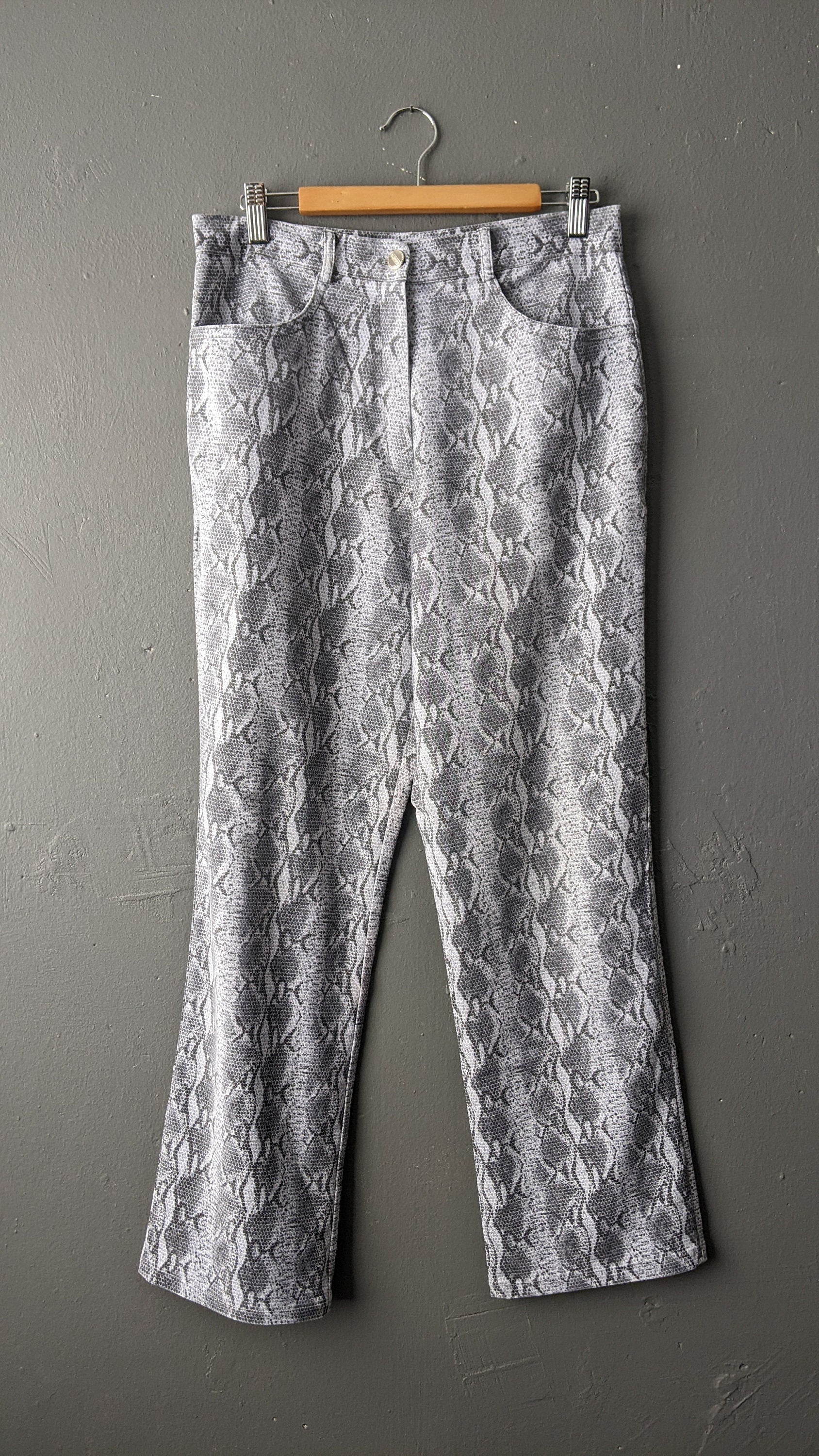 90s Snakeskin Print Jeans, Reptile Scales Trousers, Size Medium