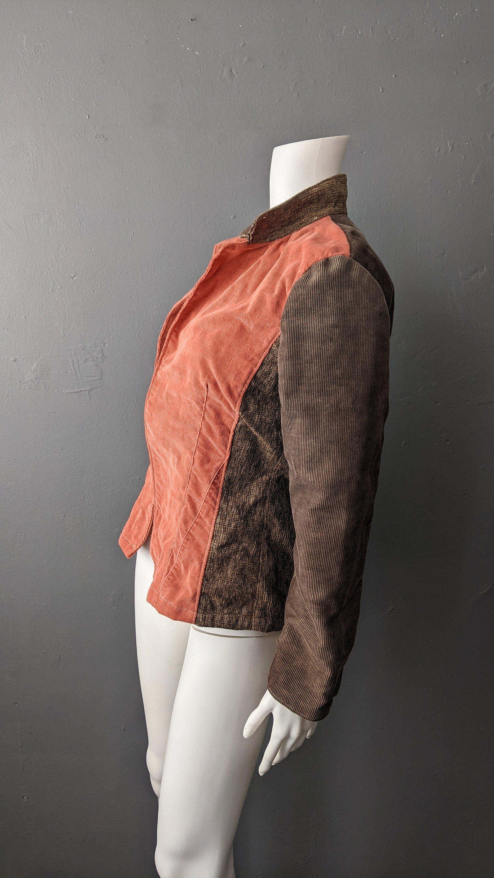 90s Corduroy and Tweed Jacket, Vintage Handmade, Size Small
