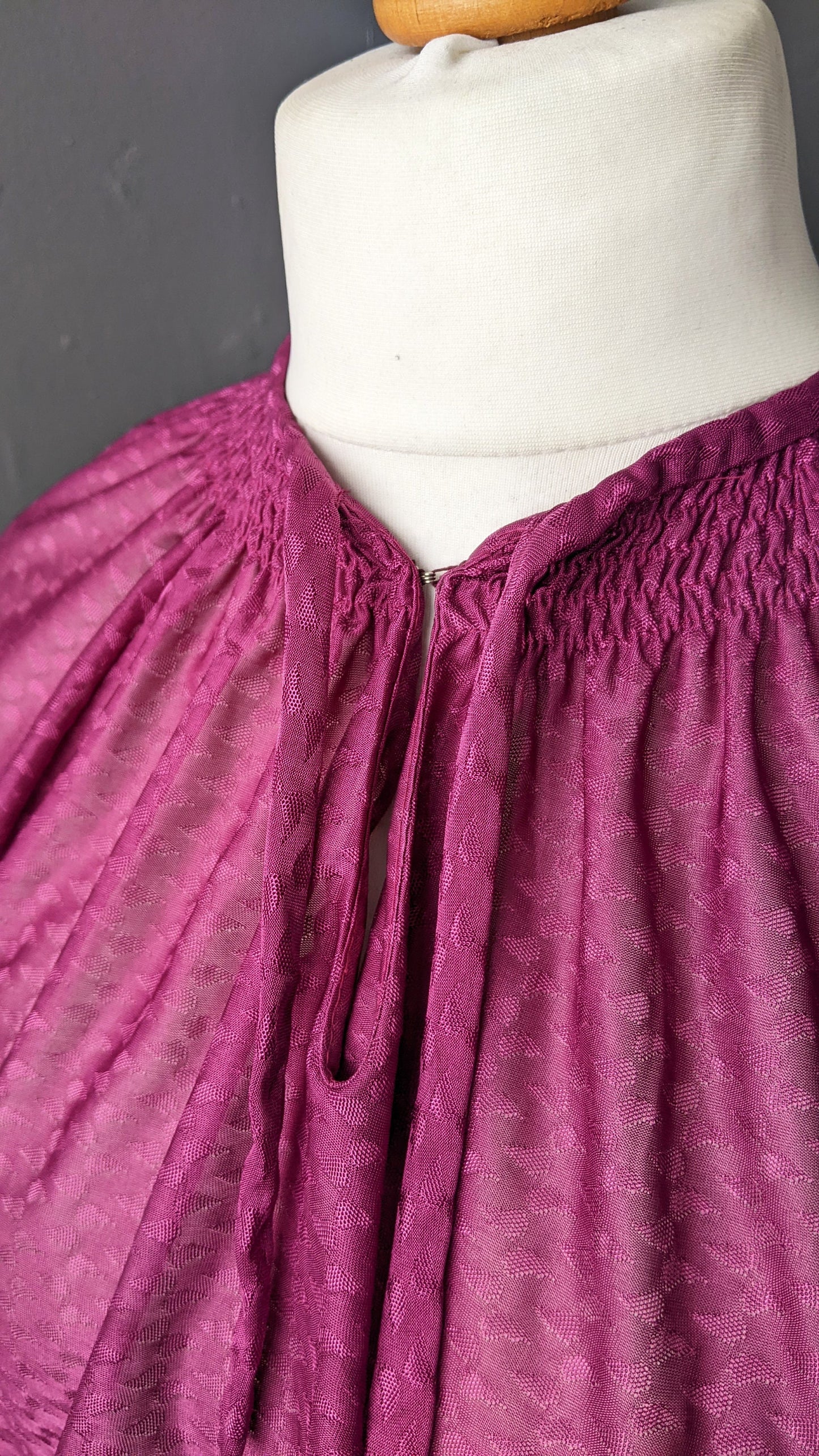80s Magenta Sheer Blouse with Pussy Bow, Size Large