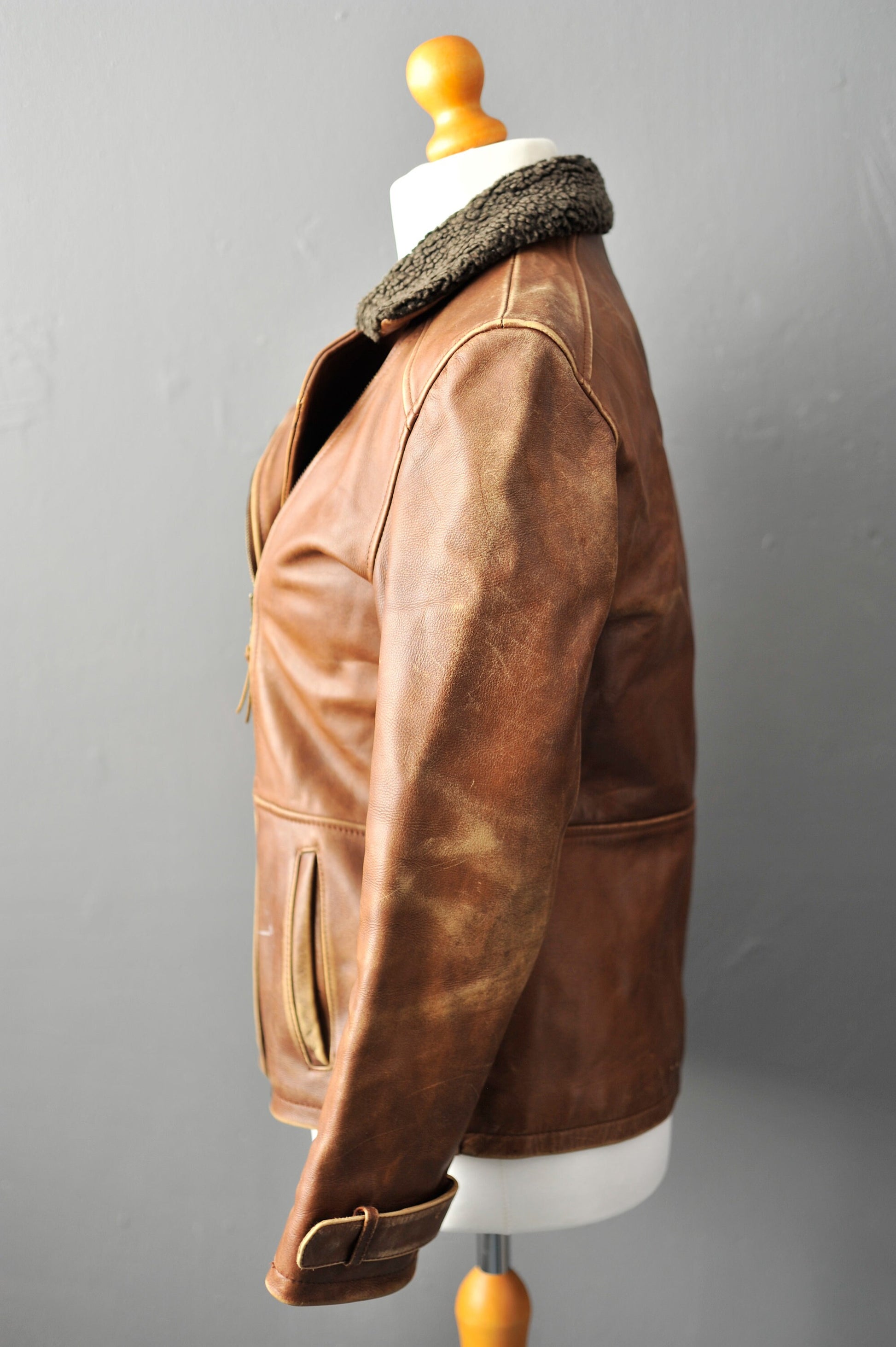 Vintage 90s Leather Flight Jacket by Alpha Industries, Nineties Distressed Aviator, Size Medium