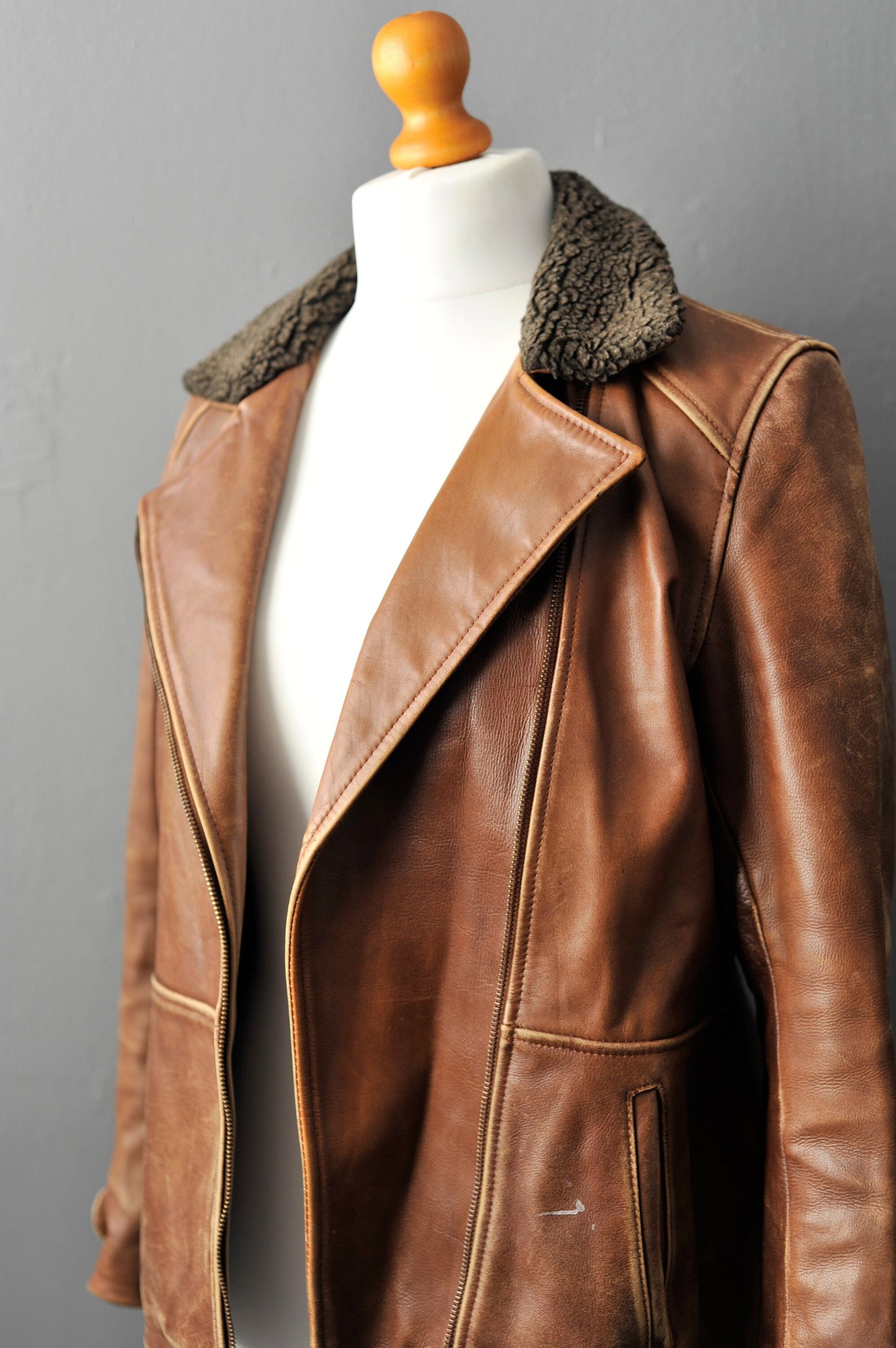 Vintage 90s Leather Flight Jacket by Alpha Industries, Nineties Distressed Aviator, Size Medium
