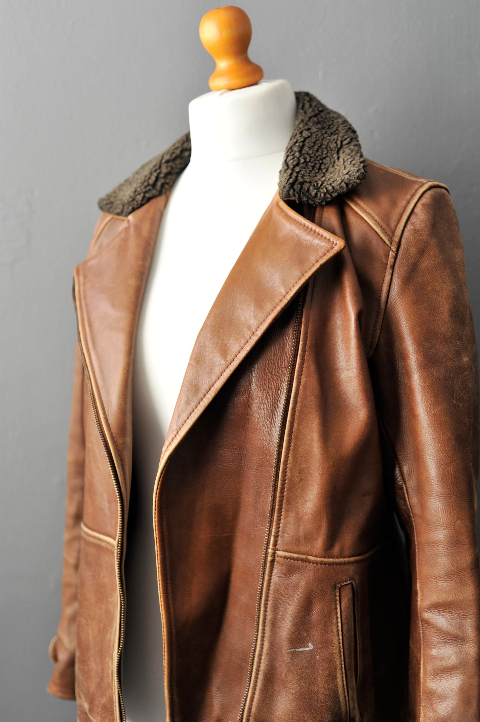 Vintage 90s Leather Flight Jacket by Alpha Industries, Nineties Distressed Aviator, Size Medium