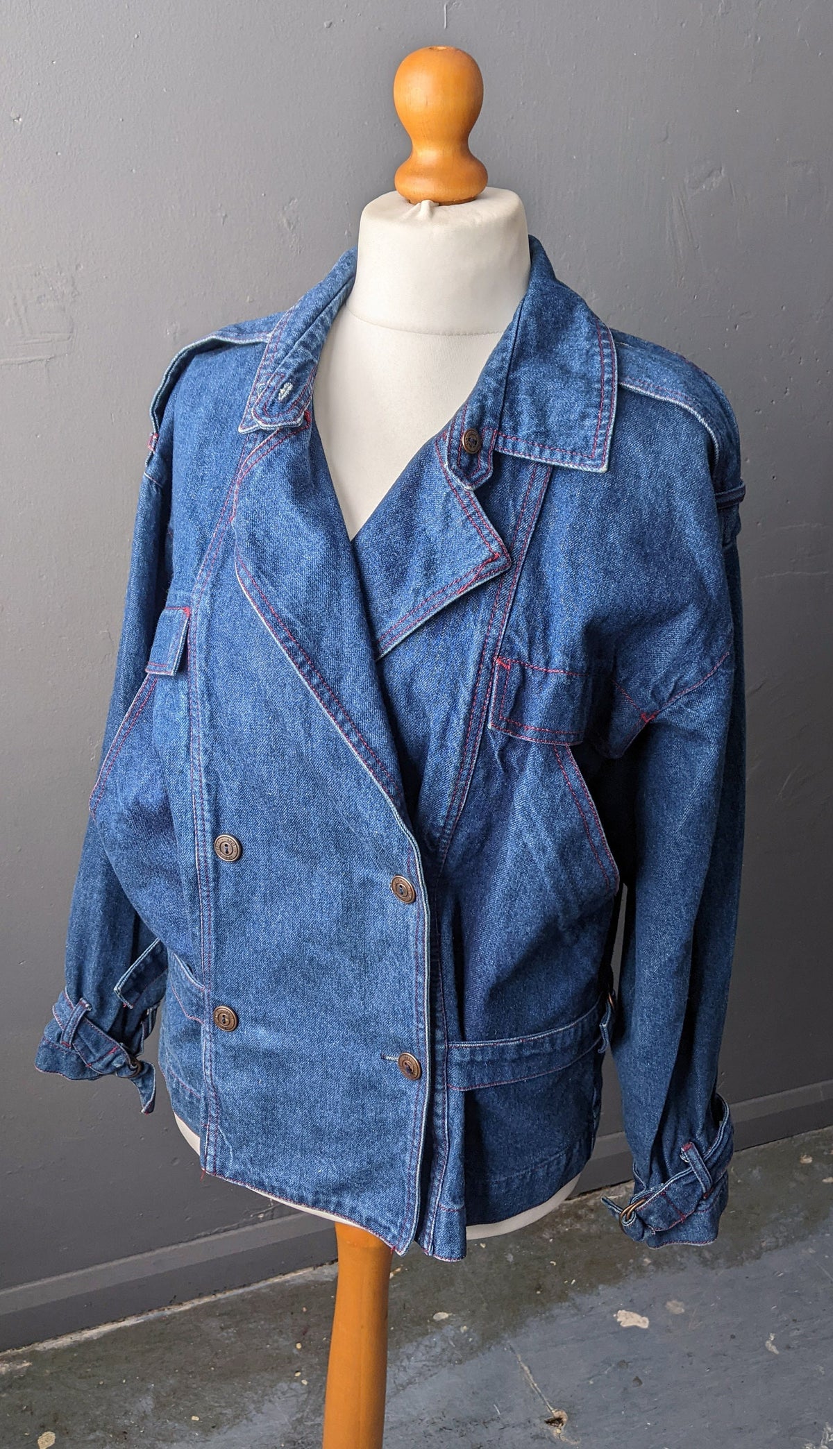 80s Stone Wash Denim Jacket by Claudia Strater, Oversized Coat, Size Medium Large