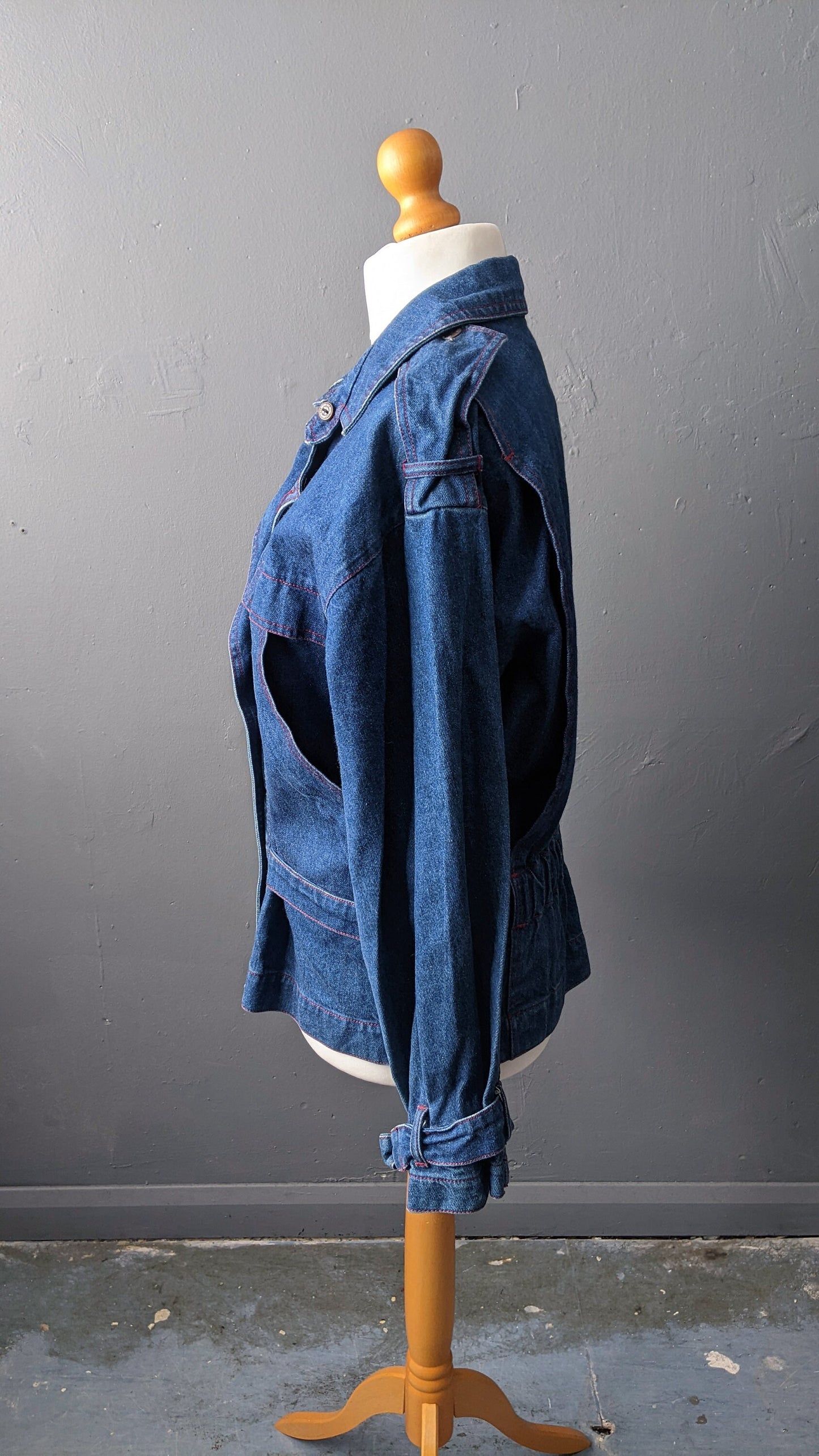 80s Stone Wash Denim Jacket by Claudia Strater, Oversized Coat, Size Medium Large