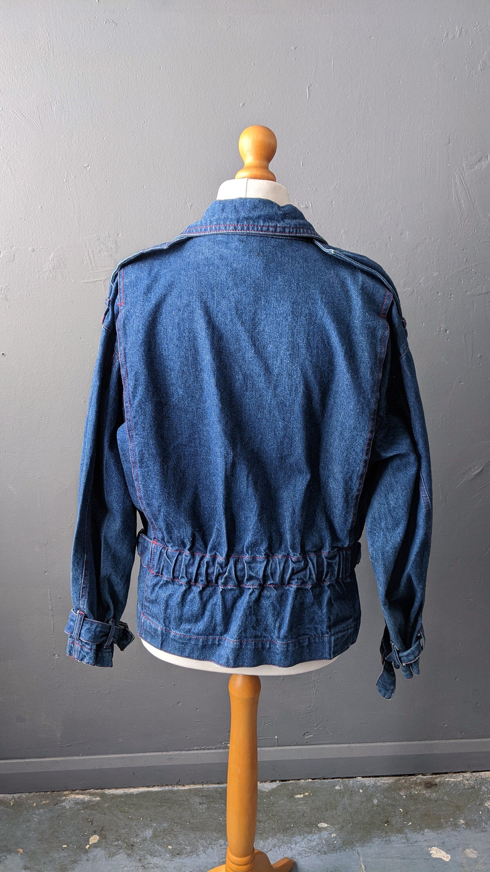 80s Stone Wash Denim Jacket by Claudia Strater, Oversized Coat, Size Medium Large