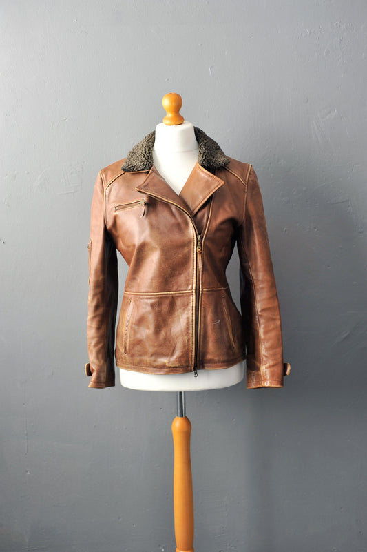 Vintage 90s Leather Flight Jacket by Alpha Industries, Nineties Distressed Aviator, Size Medium